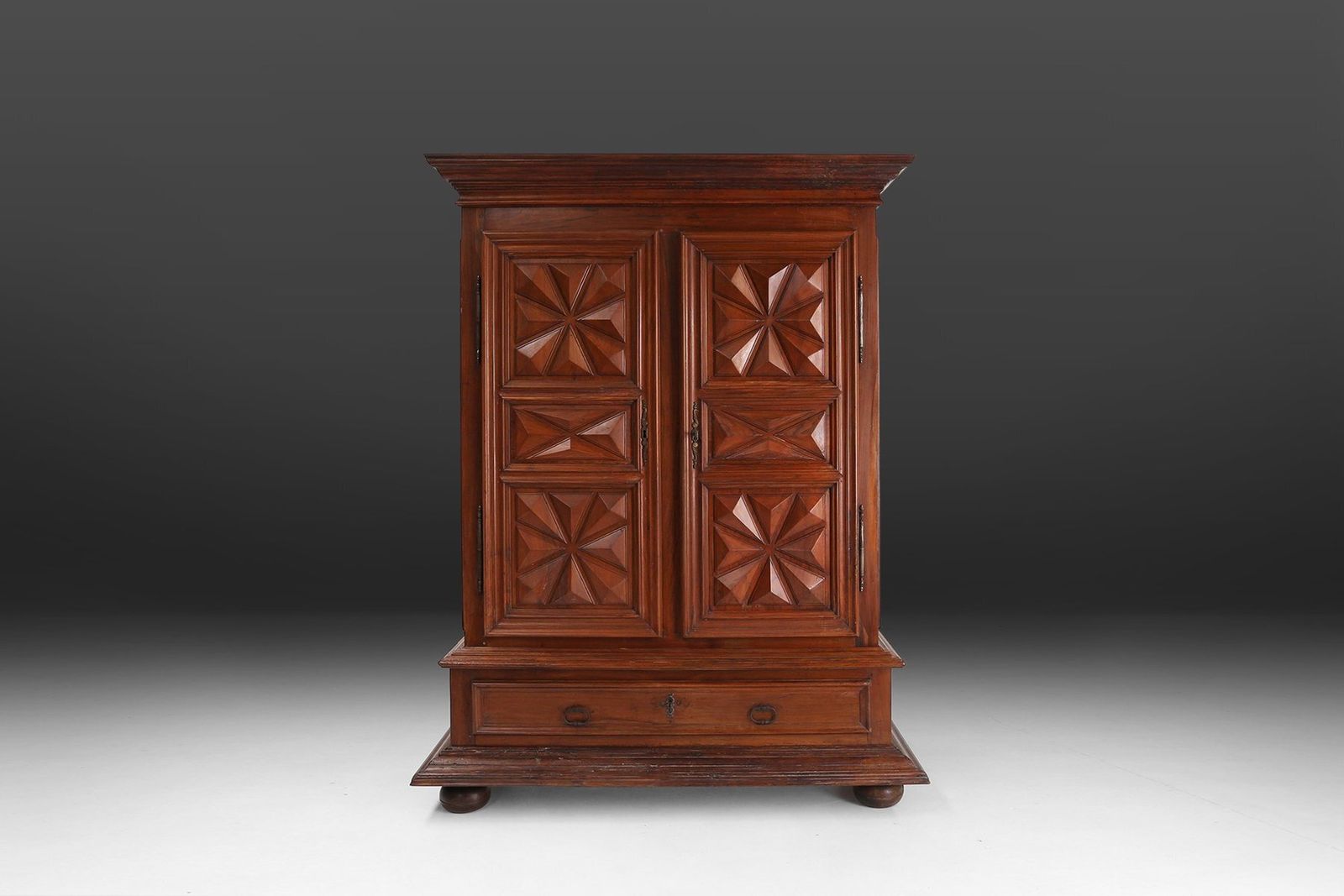 French Louis XIII Oak Wardrobe With Geometric Carving, Early 17th Century