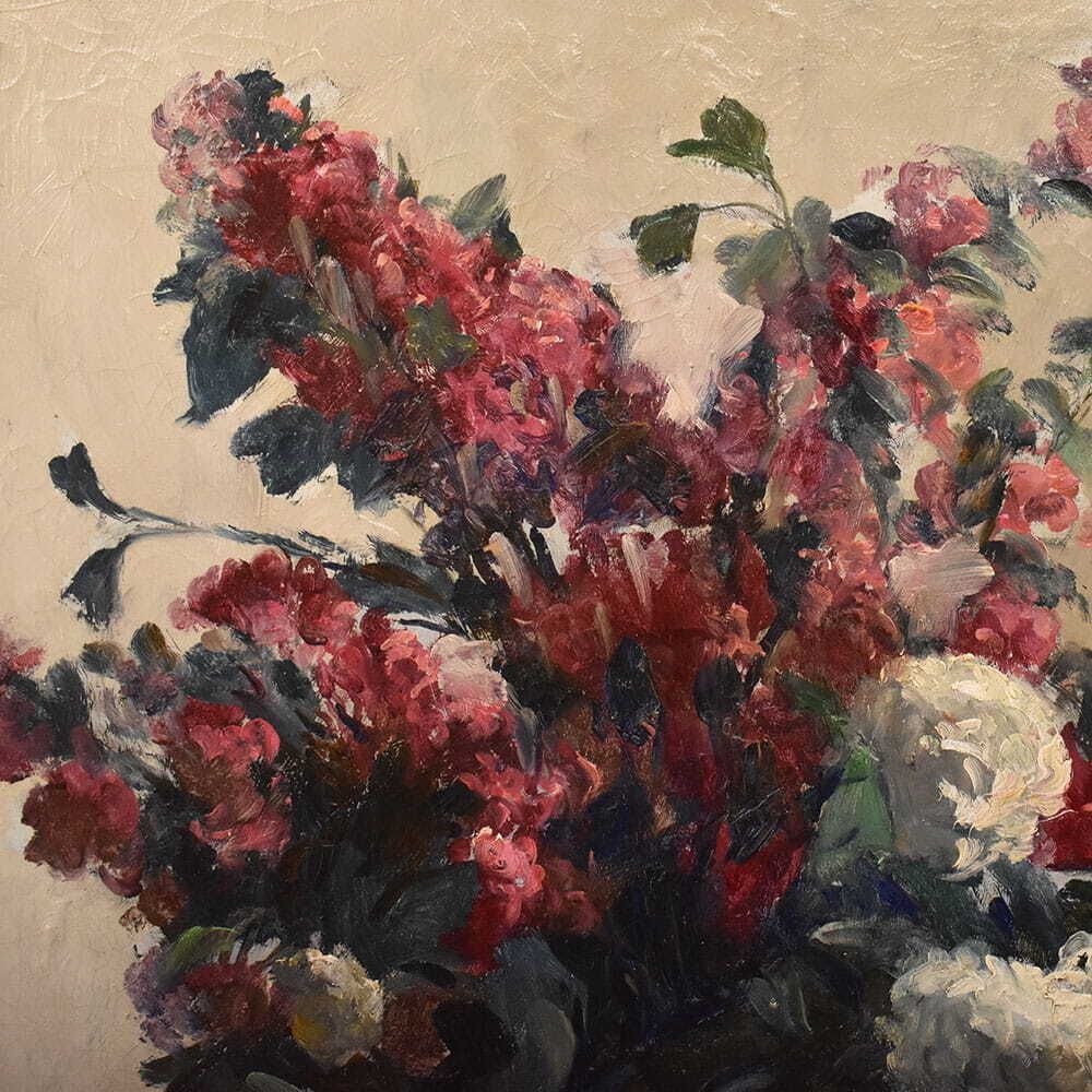 Art Nouveau Still Life Painting, Flowers, Spring Floral, Oil On Canvas, XX photo vinterior