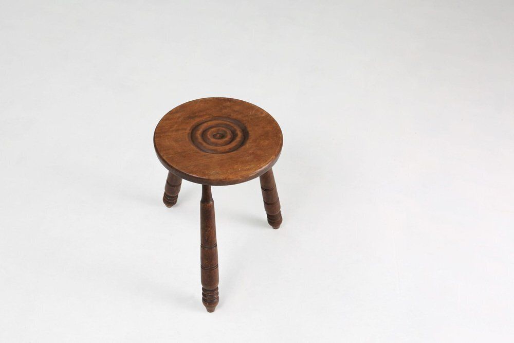 Vintage Brutalist Low Oak Stool, Belgium, 1960s photo for sale
