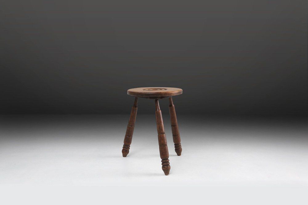Vintage Brutalist Low Oak Stool, Belgium, 1960s photo 680.0