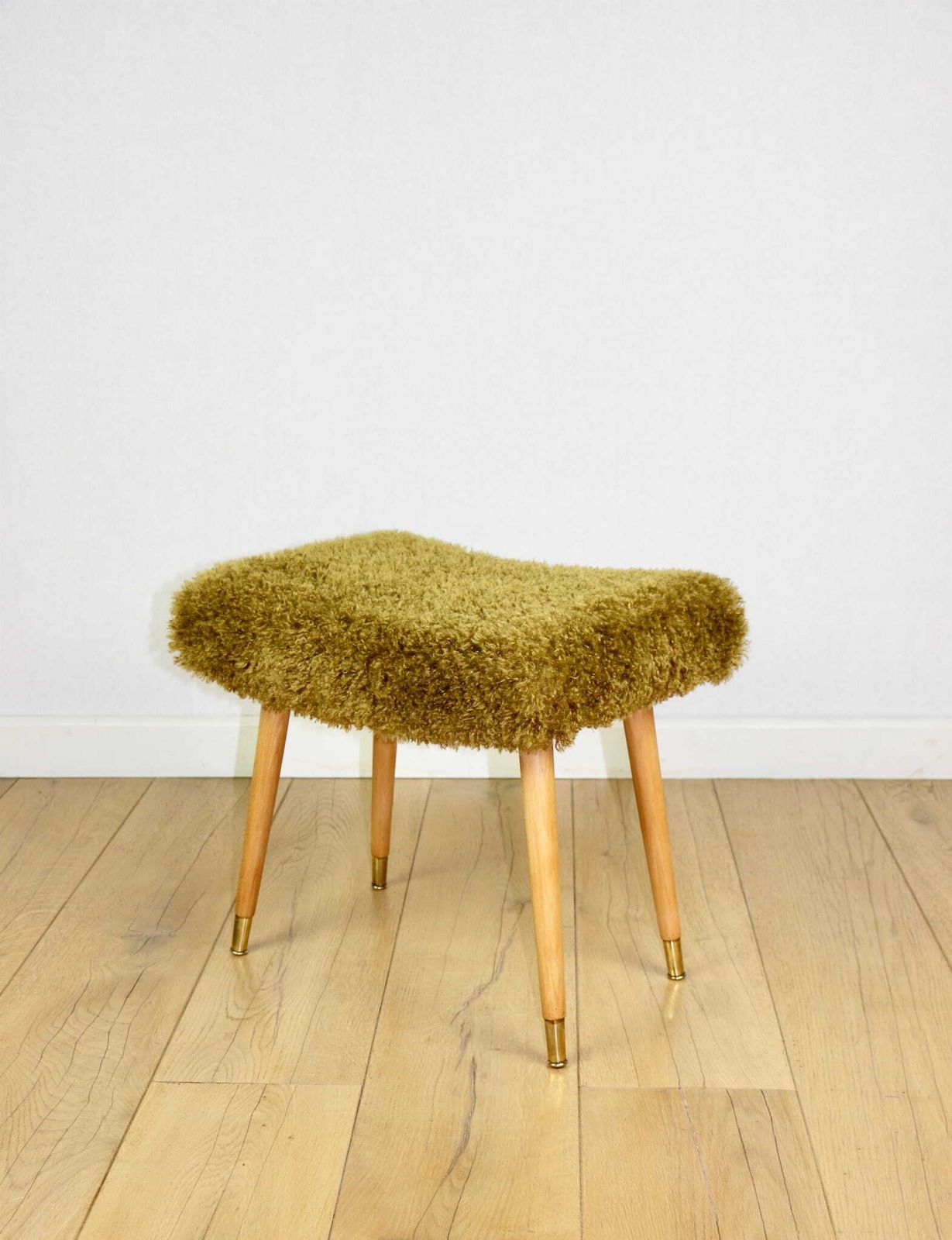 Edmund Homa Stool, High Seat, Khaki / Olive Pile   Gilded Beech Legs photo vinterior