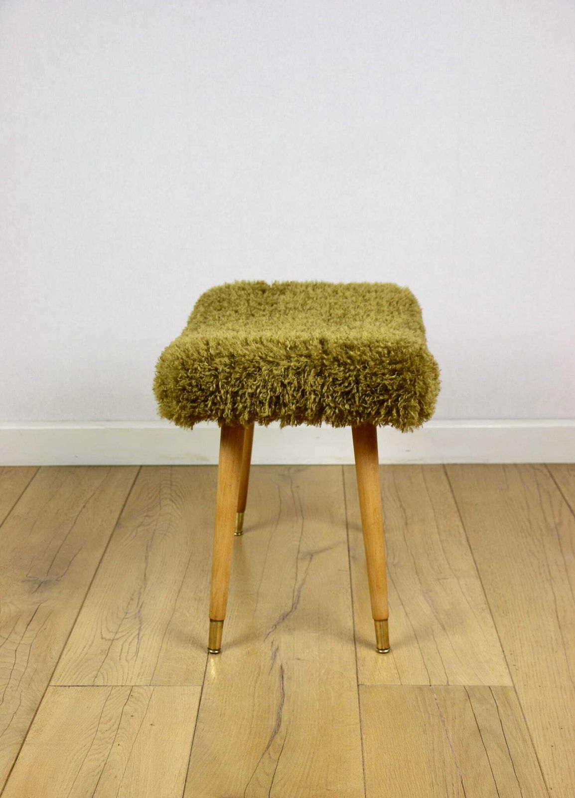 Edmund Homa Stool, High Seat, Khaki / Olive Pile   Gilded Beech Legs photo vintage