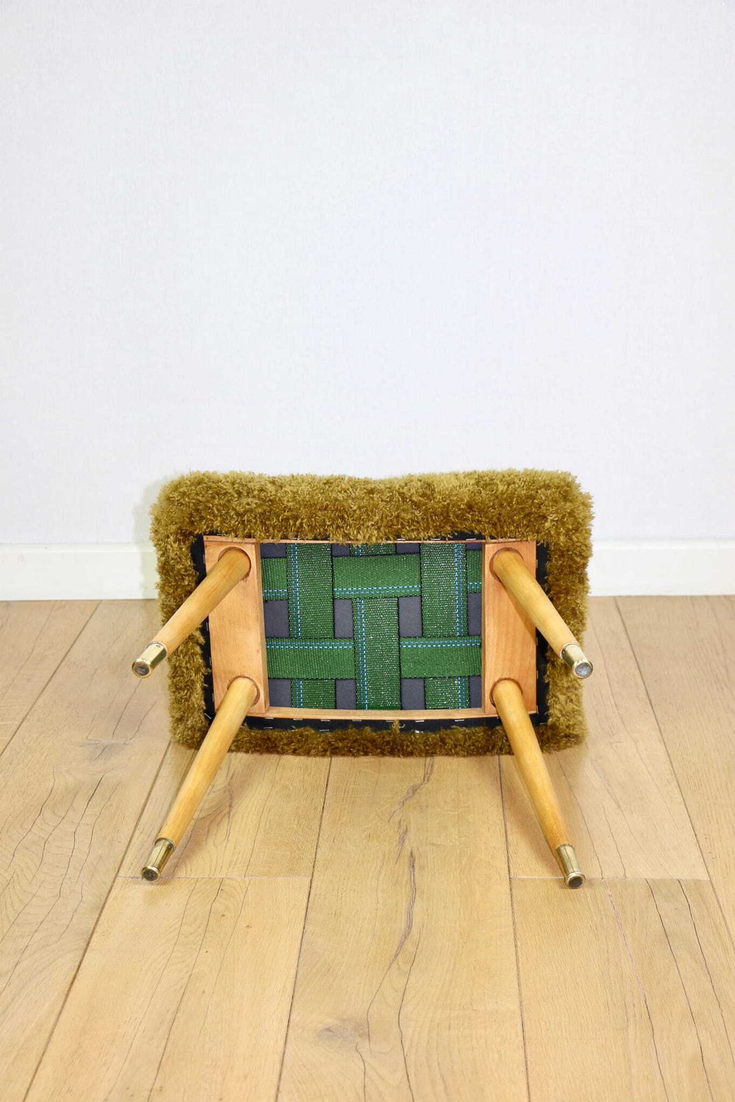 photo furniture Edmund Homa Stool, High Seat, Khaki / Olive Pile   Gilded Beech Legs