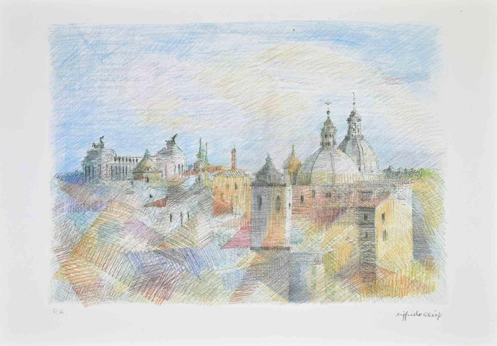 Sigfrido Olivaview Of Rome   Etching By Sigfrido Oliva   1990s1990s