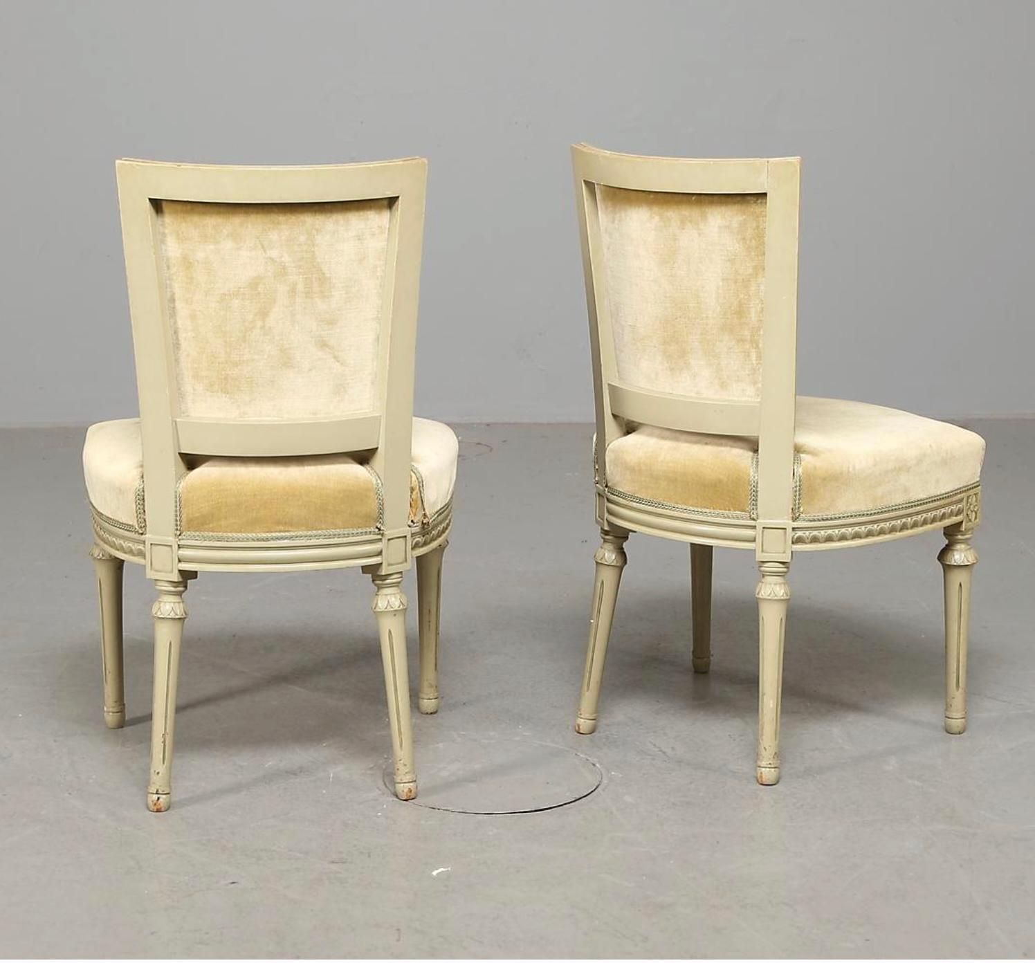 Swedish Gustavian Square Back Dining Chairs Grey Green Set Of Six, 20th Century photo for sale