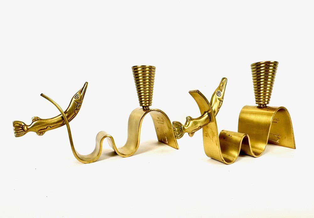 Swedish Brass Candleholder By Carl Einar Borgström For Ystad Metall, 1940s, Set Of 2 photo furniture