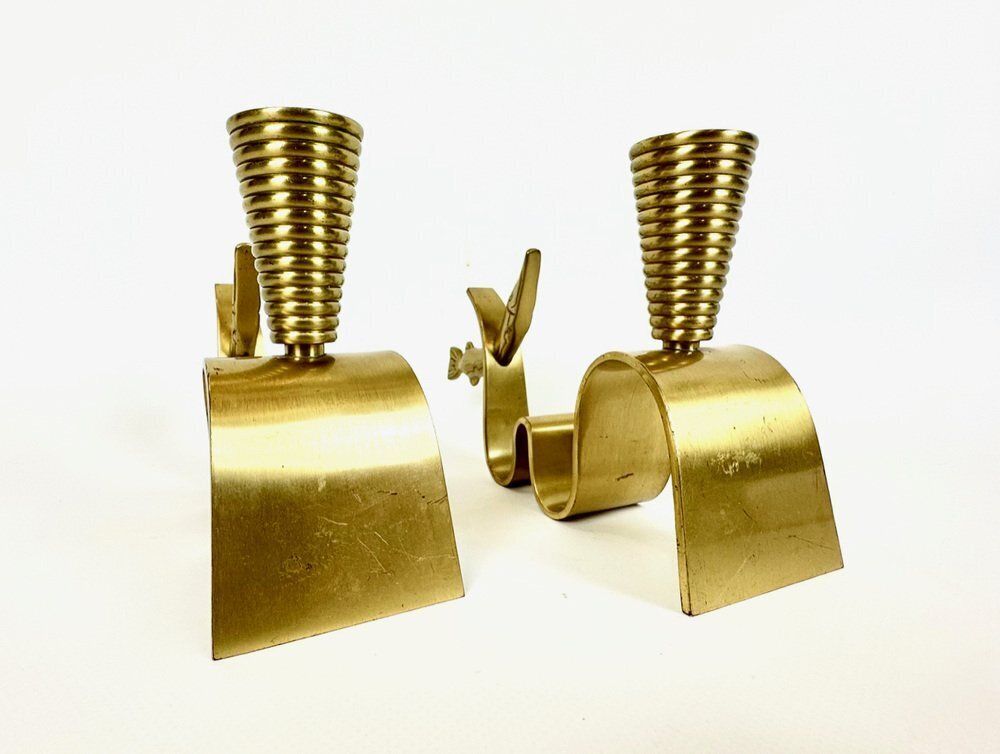 Swedish Brass Candleholder By Carl Einar Borgström For Ystad Metall, 1940s, Set Of 2 photo vintage