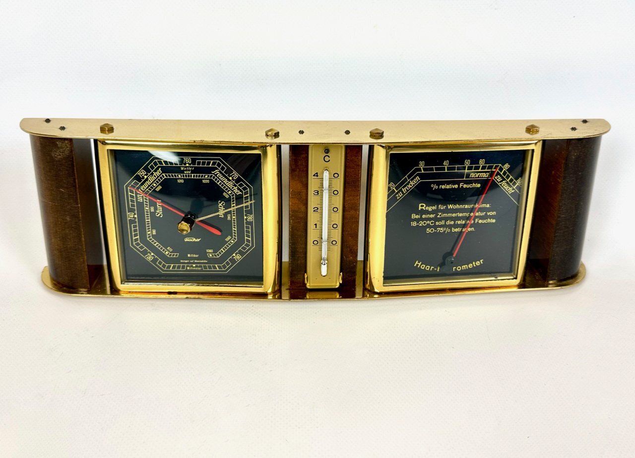 Art Deco Walnut And Brass Fischer Weather Station, 1940s photo for sale