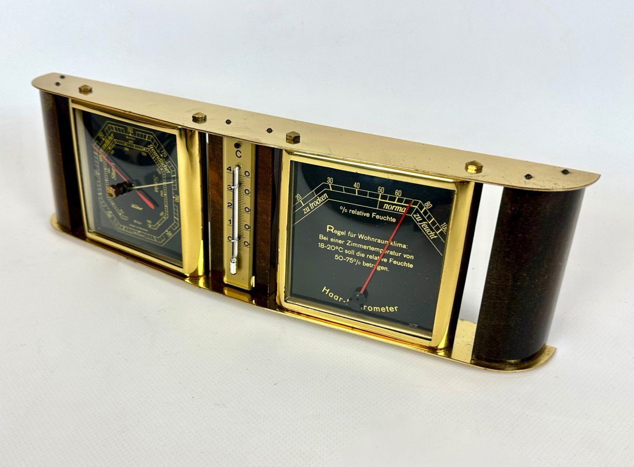 Art Deco Walnut And Brass Fischer Weather Station, 1940s photo vinterior