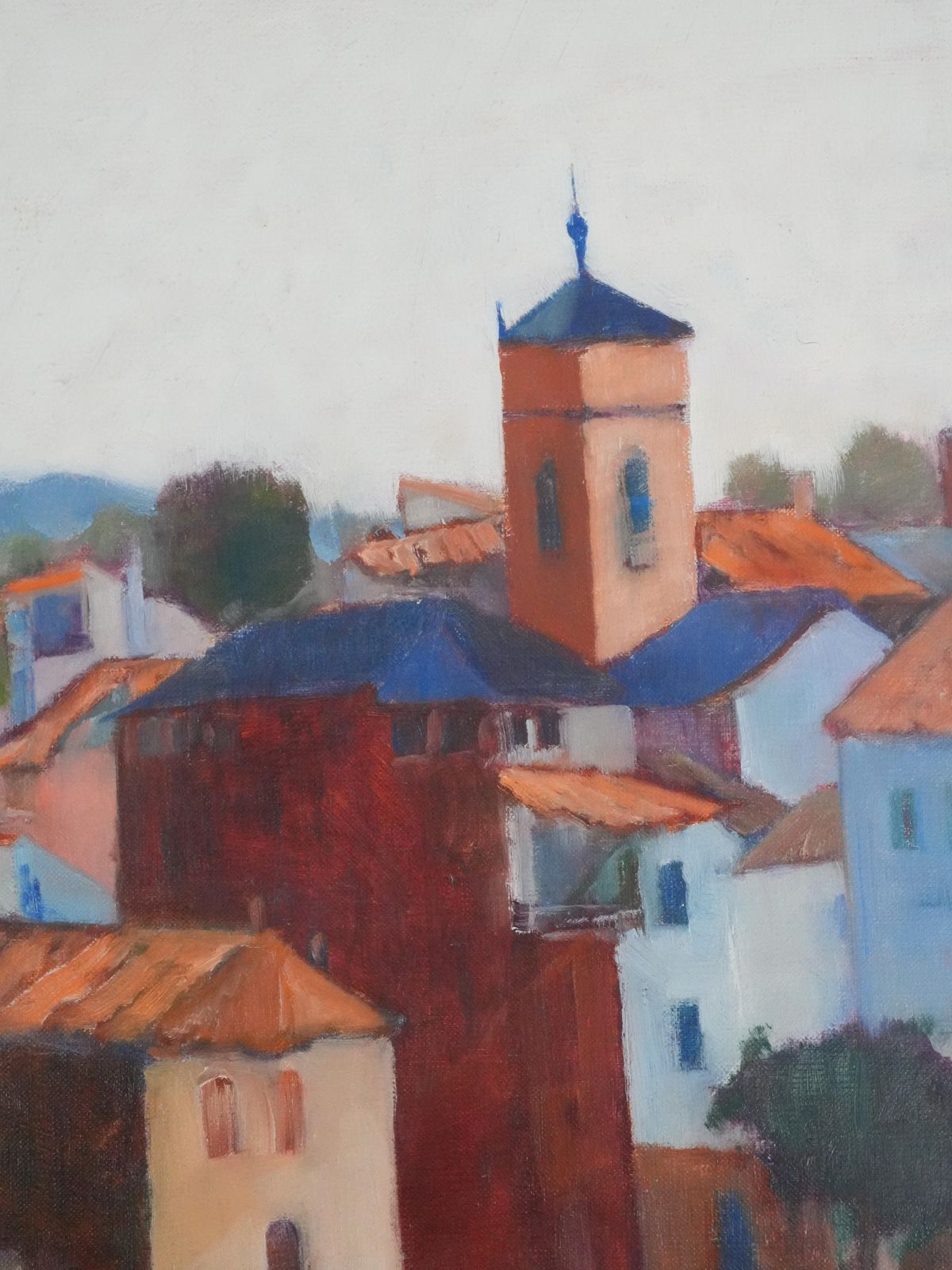 Masaaki Kuwaharahouses With Colorful Roofs   Original Oil On Canvas, Signedc. 1965 photo Art