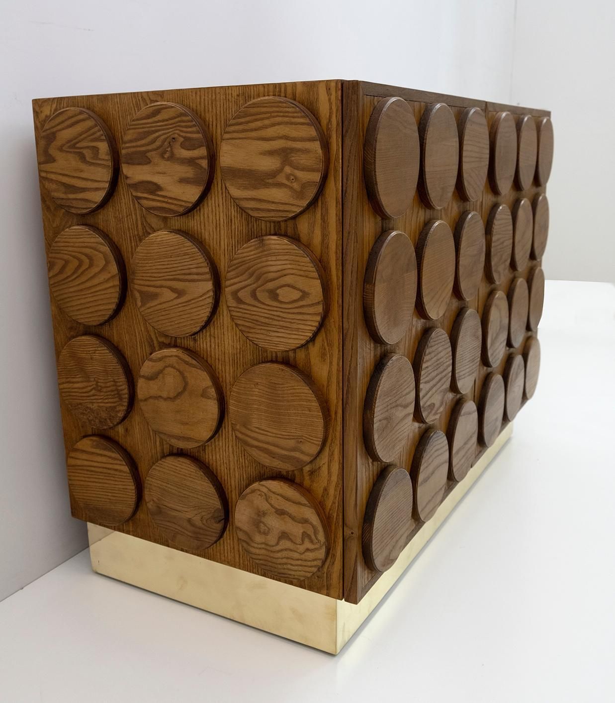 Brutalist Italian Chestnut Wood And Brass Bar Cabinet, 1970s photo buy