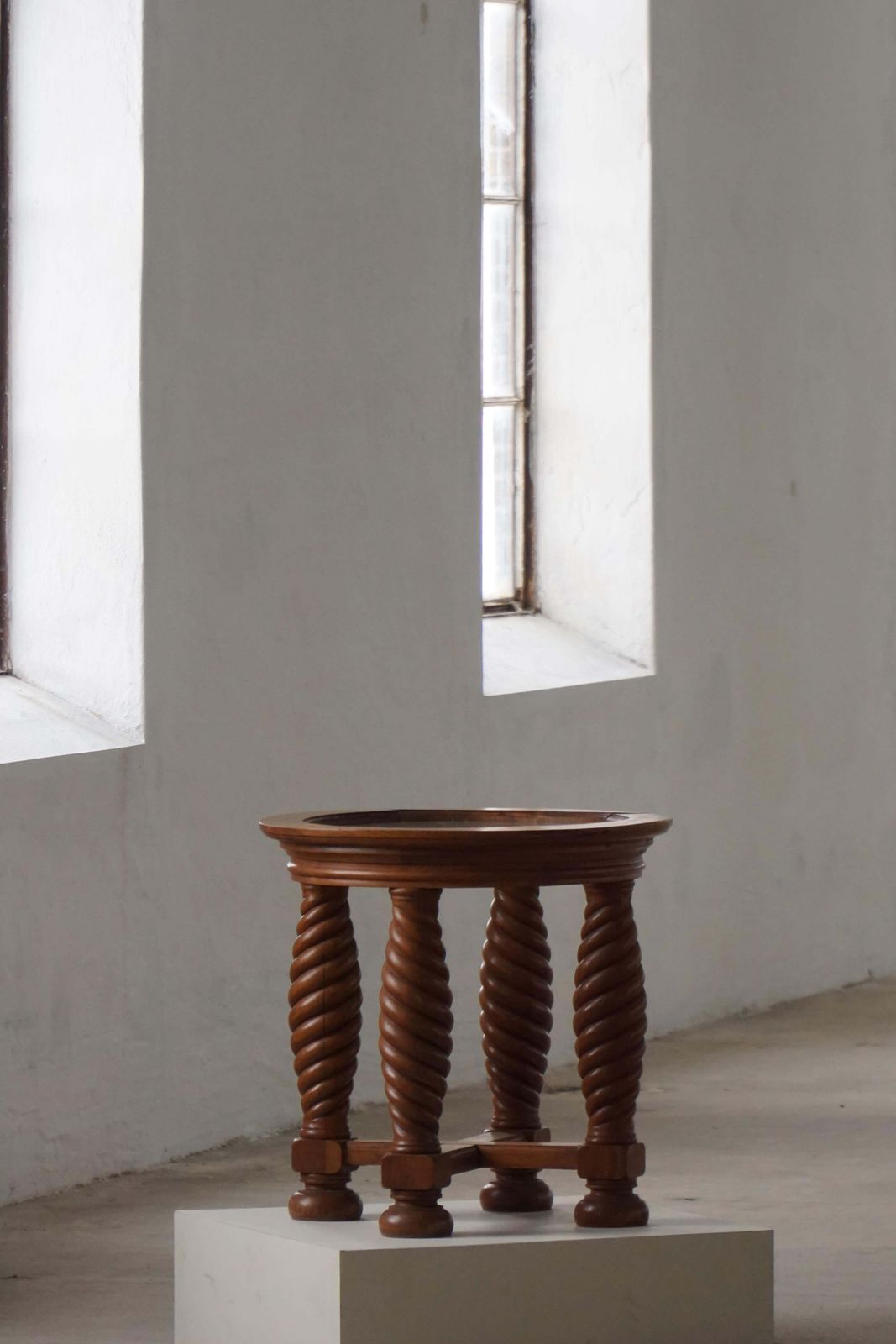 Danish Mid Century Modern, Oak Table With Spiral Turned Legs & Glass Top, 1950s photo buy