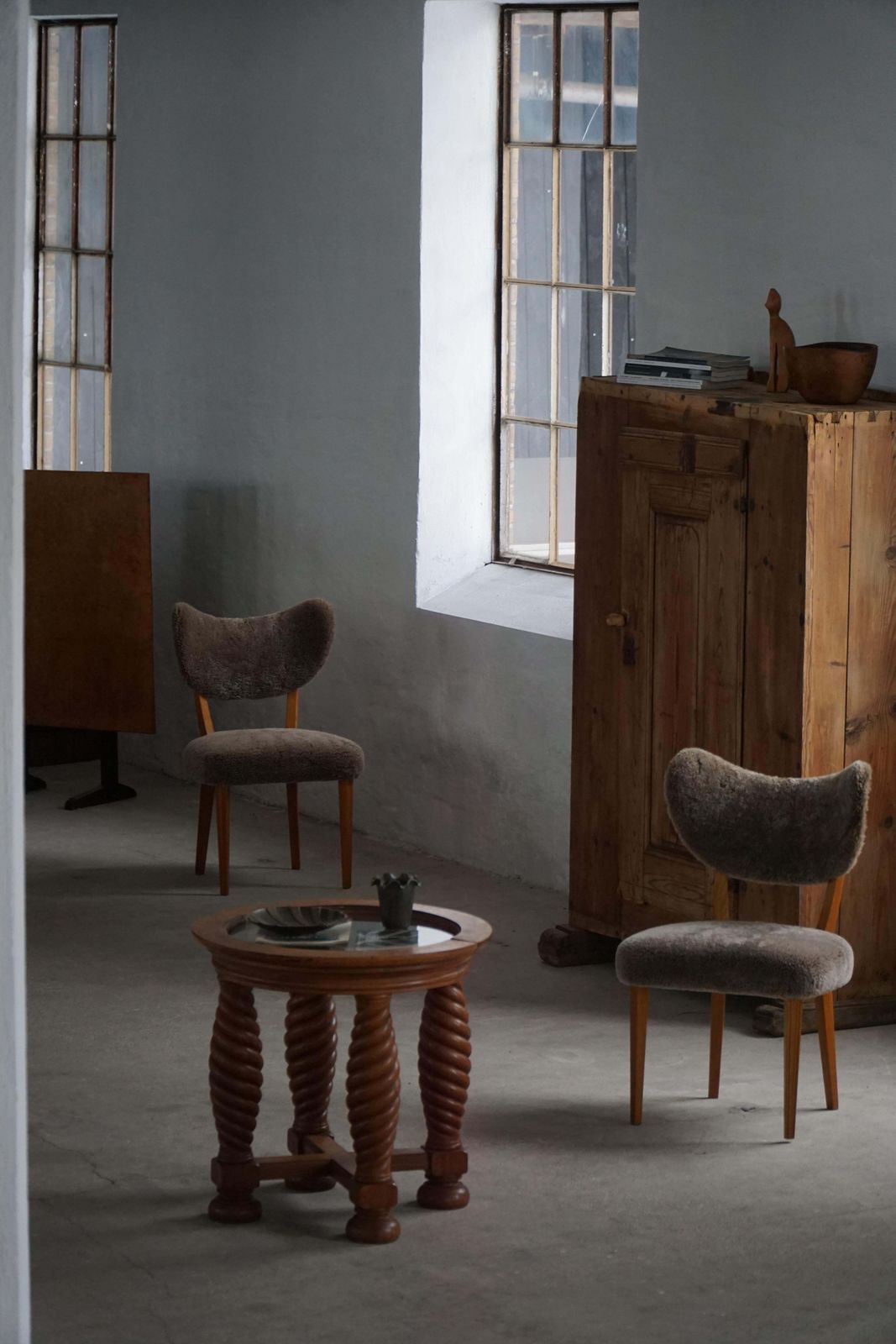 Danish Mid 20th Century, Dining / Desk Chair In Lambswool, Eva Koppel, 1950s photo for sale