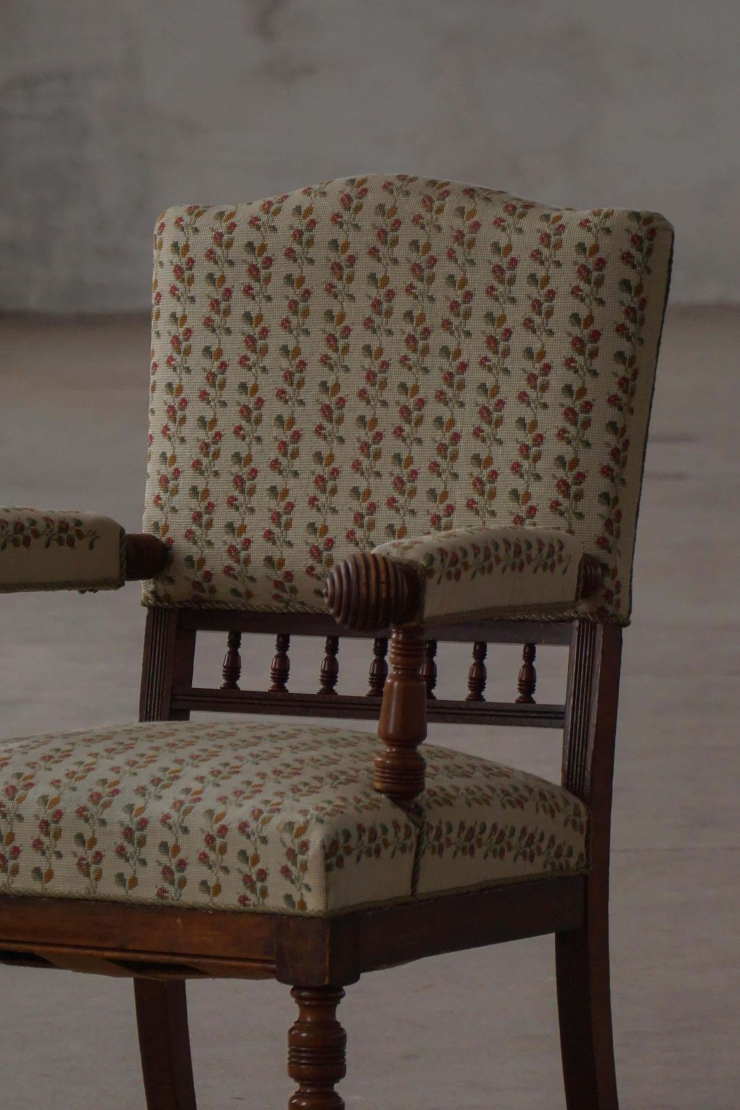 Danish Modern Armchair In Turned Wood With Floral Upholstery, Early 20th Century photo Furniture