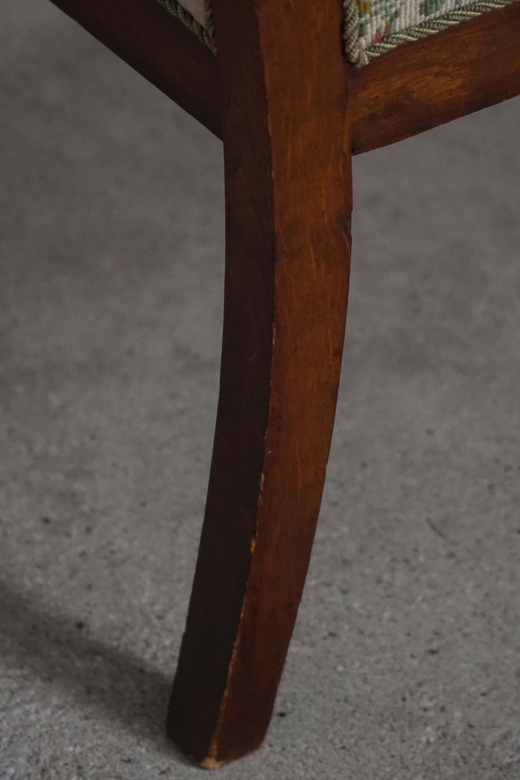photo for sale Danish Modern Armchair In Turned Wood With Floral Upholstery, Early 20th Century
