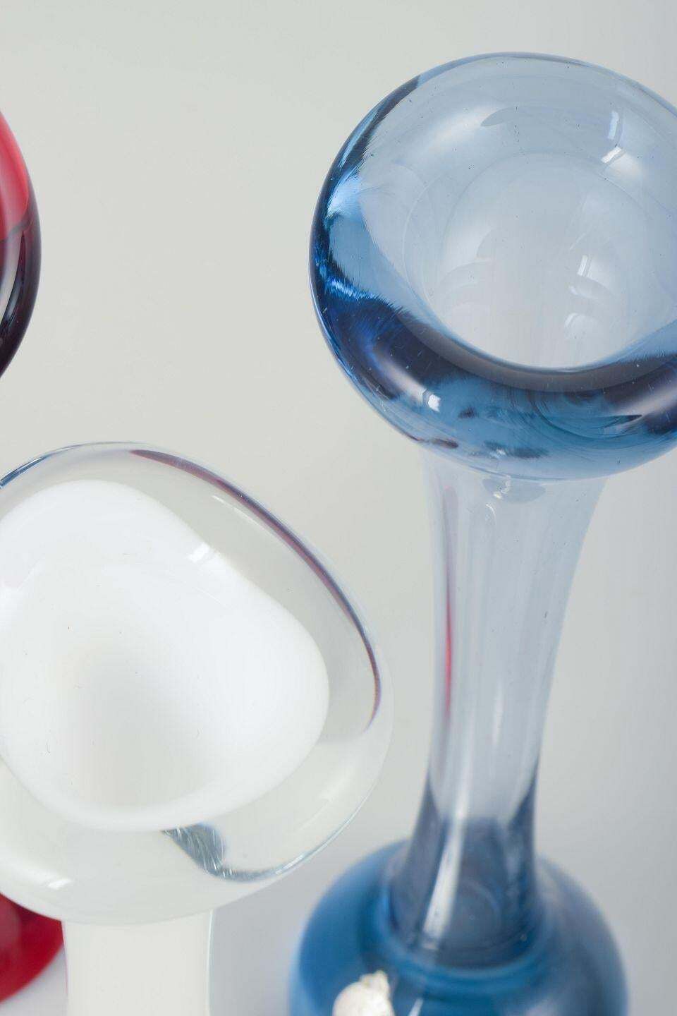 Mantorp Glasbruk & Skånska Glasbruket. Set Of Three Sculptural Glass Vases. photo for sale