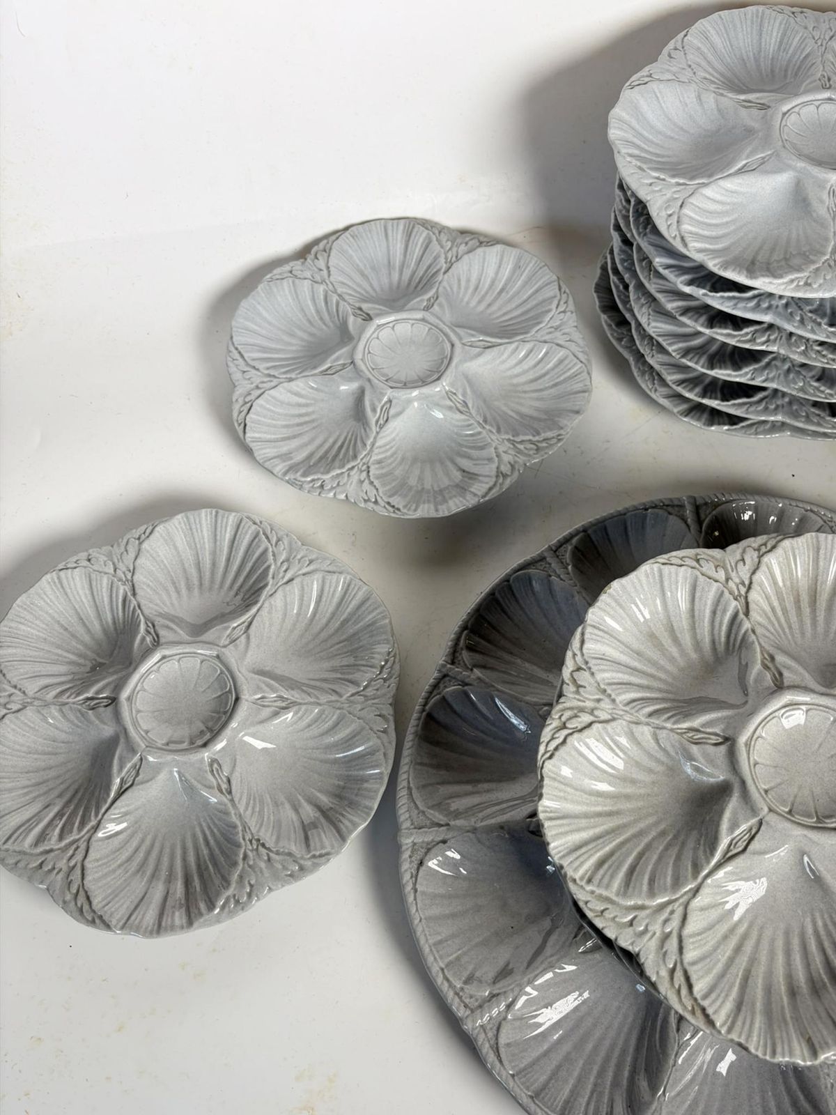 photo for sale Oyster Dish And Plates. Set Of 13 Pieces Sarreguemines, France
