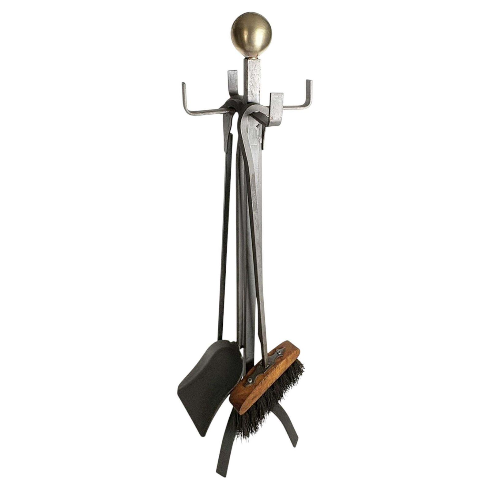 Set Of Brass And Iron Fire Tools On Stand, France, 1950