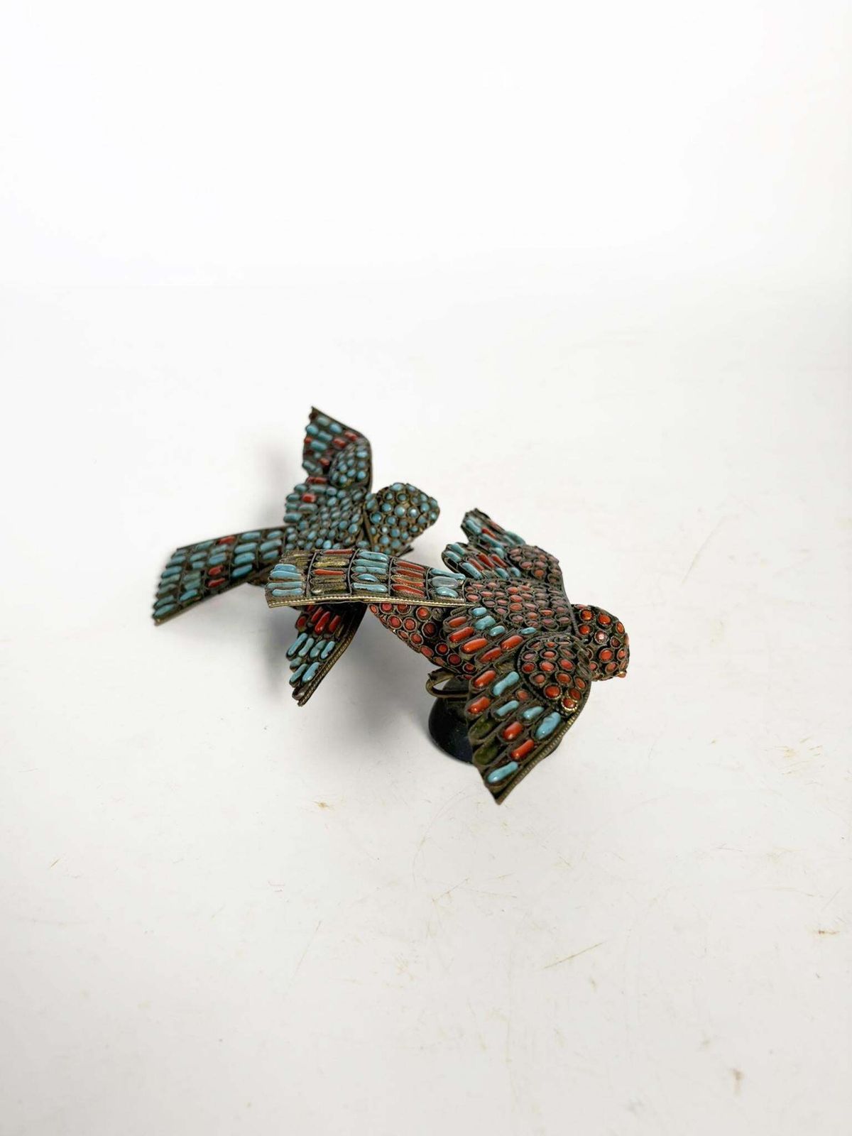 Pair Of Brass Small Decorative Brass Birds Figurines, France, 1950 photo 471.0