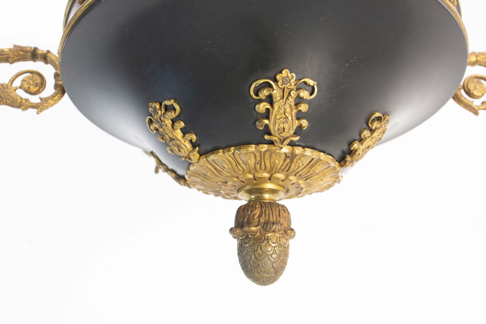 Lighting French Chandelier Ceiling Pendant Lustre Bronze & Glass Empire Style Circa 1890 photo