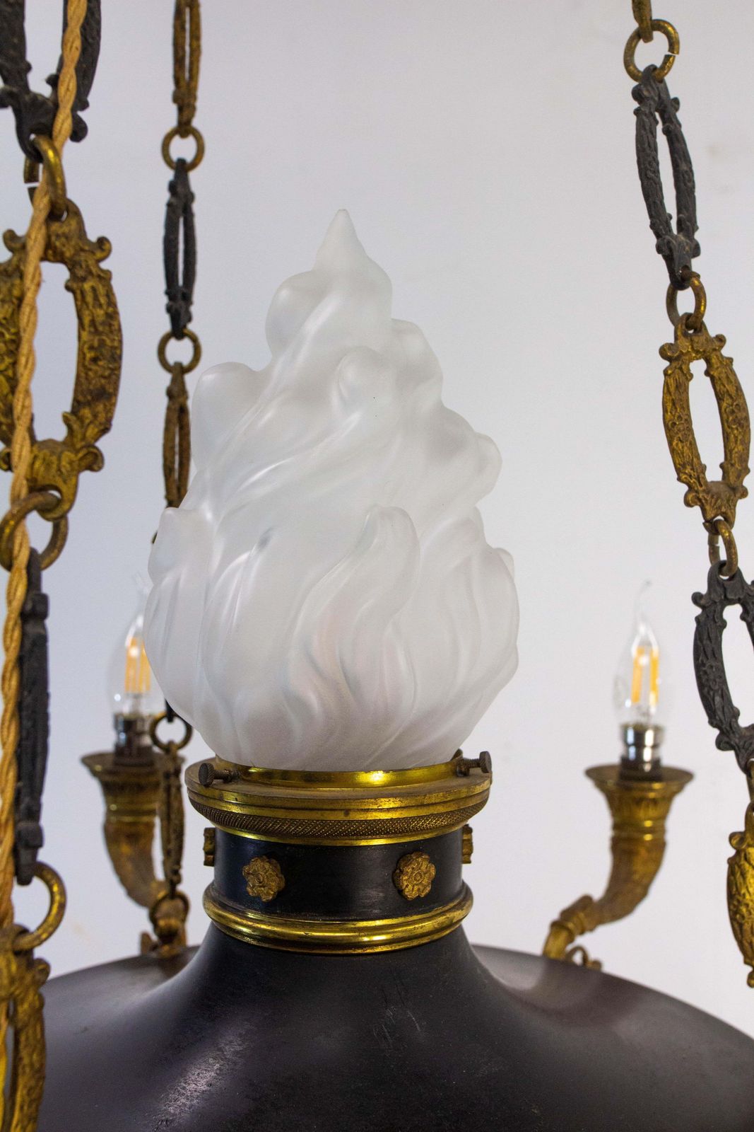 2169.0 French Chandelier Ceiling Pendant Lustre Bronze & Glass Empire Style Circa 1890 photo