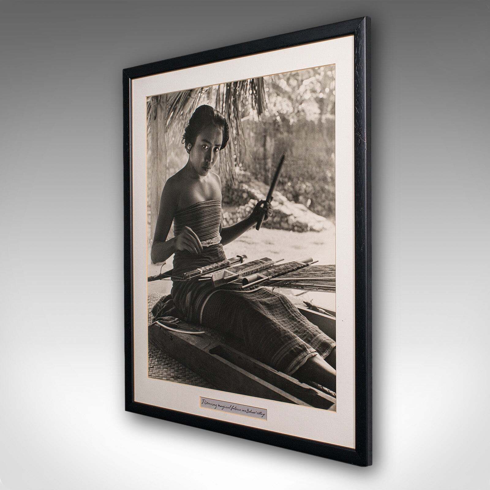 Vintage Loom Weaver Photograph, Balinese Woman, Monochrome Portrait, Mid Century photo for sale