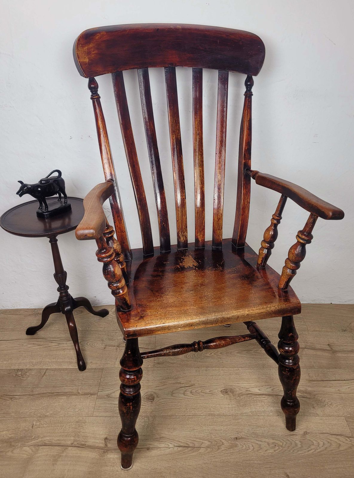Victorian Kitchen Armchair 19thc Slatback Farmhouse