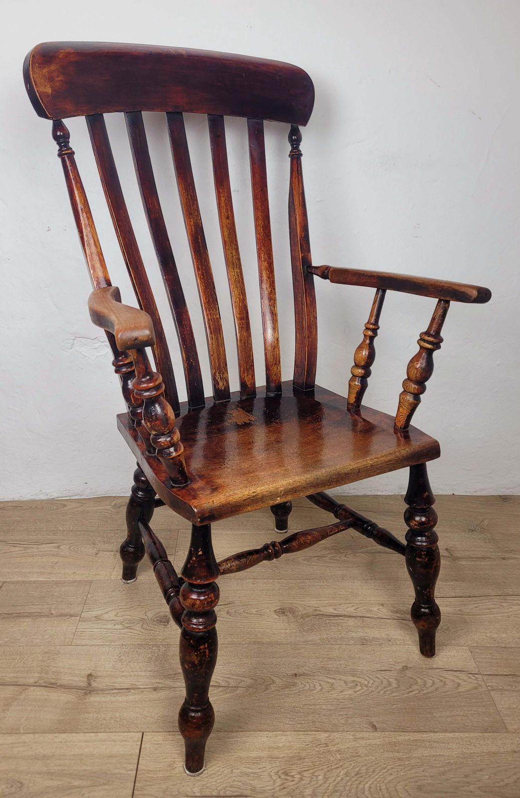 Victorian Kitchen Armchair 19thc Slatback Farmhouse photo for sale