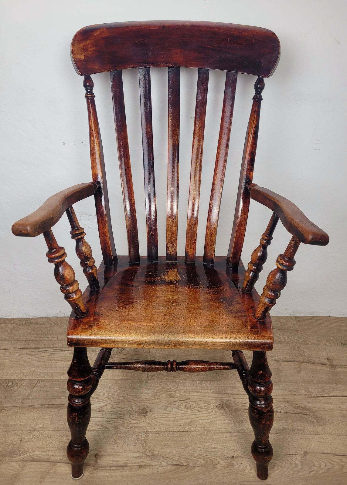 Furniture Victorian Kitchen Armchair 19thc Slatback Farmhouse photo