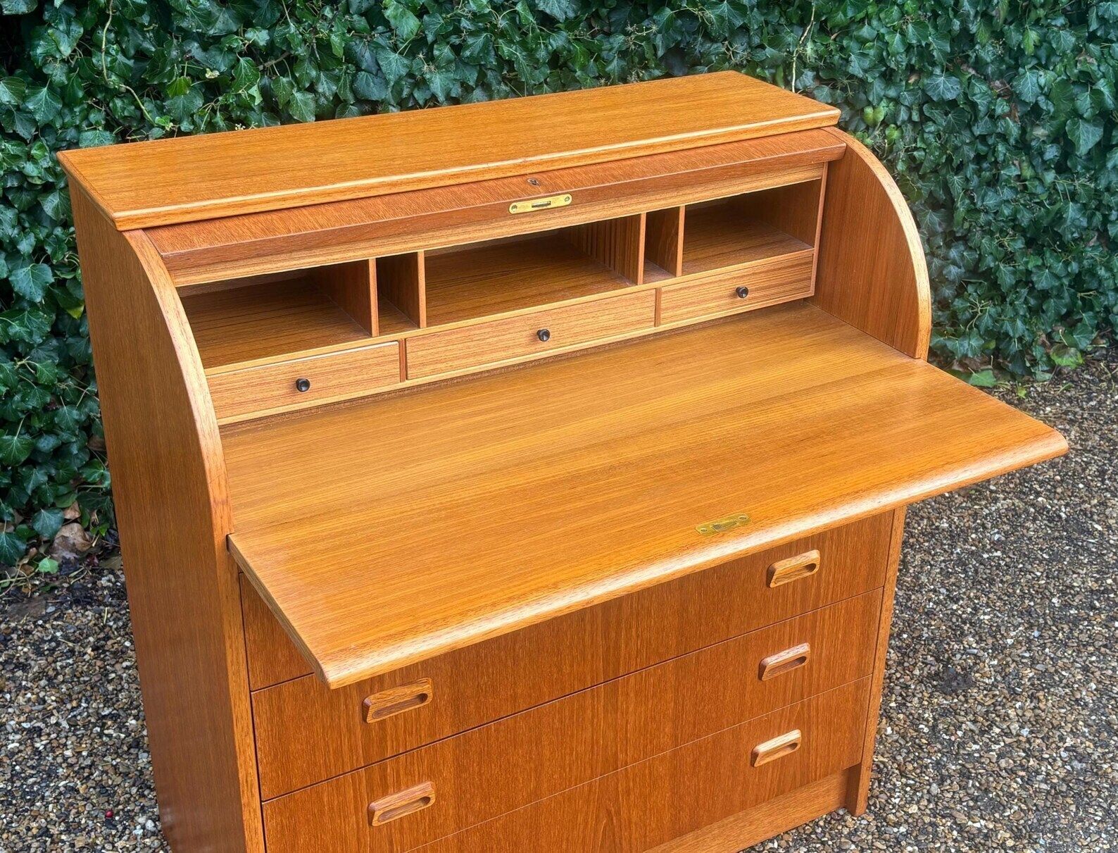 Mid Century Cylinder Top Bureau In Teak photo buy