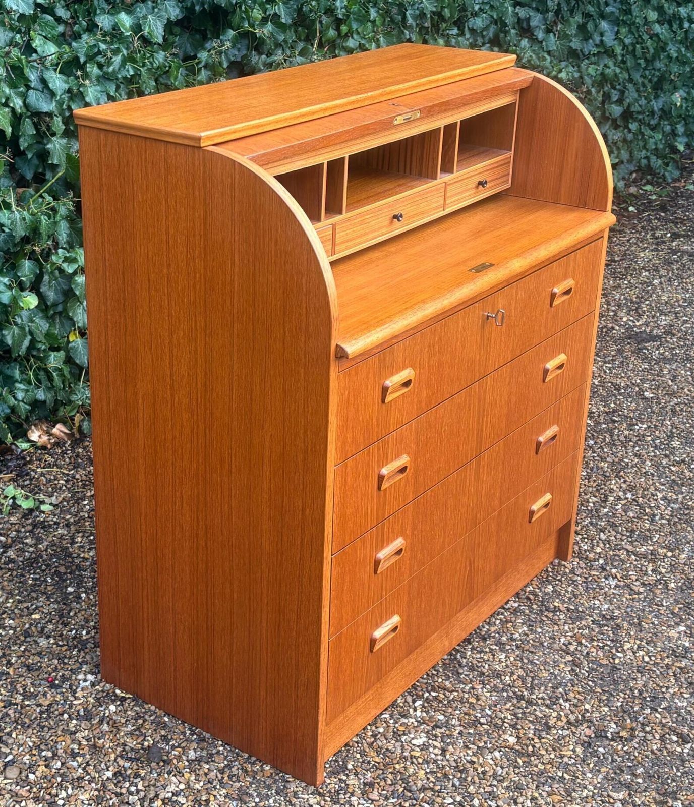 photo for sale Mid Century Cylinder Top Bureau In Teak
