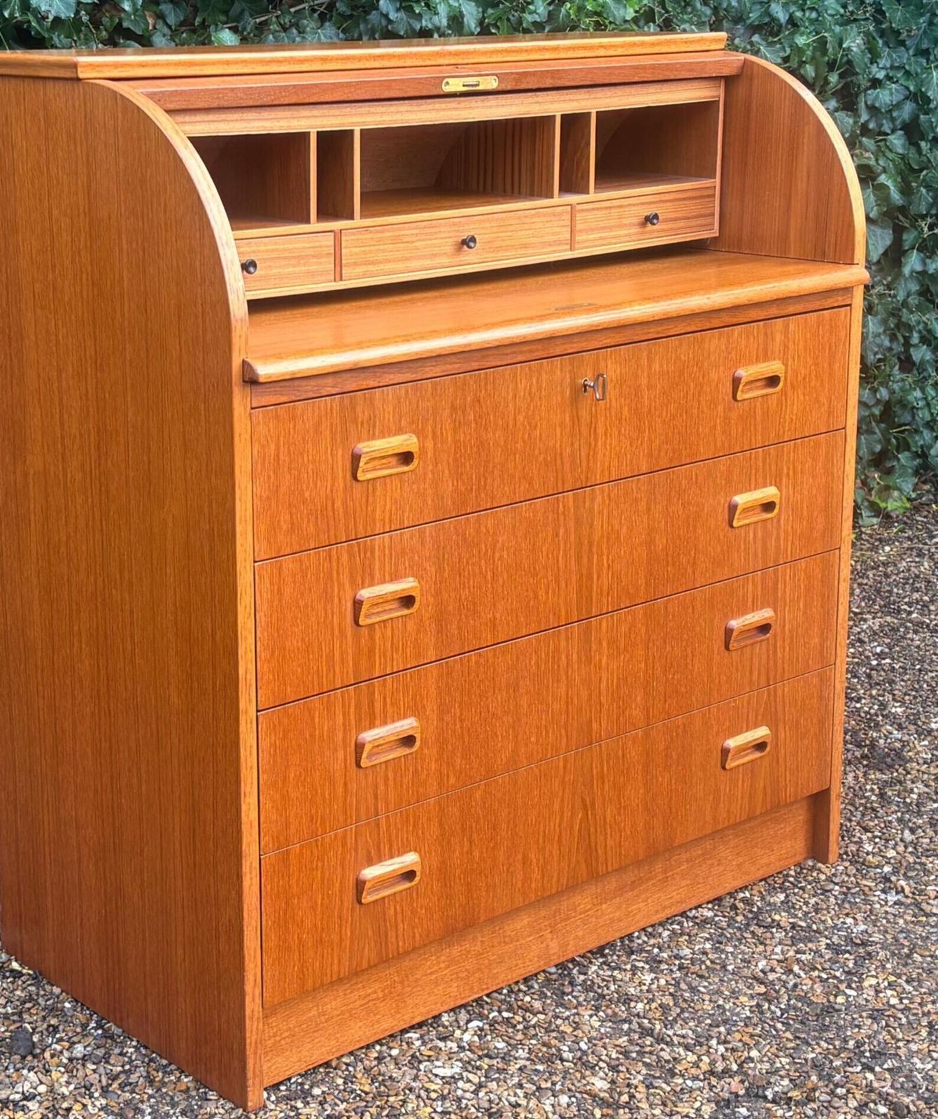 600.0 Mid Century Cylinder Top Bureau In Teak photo
