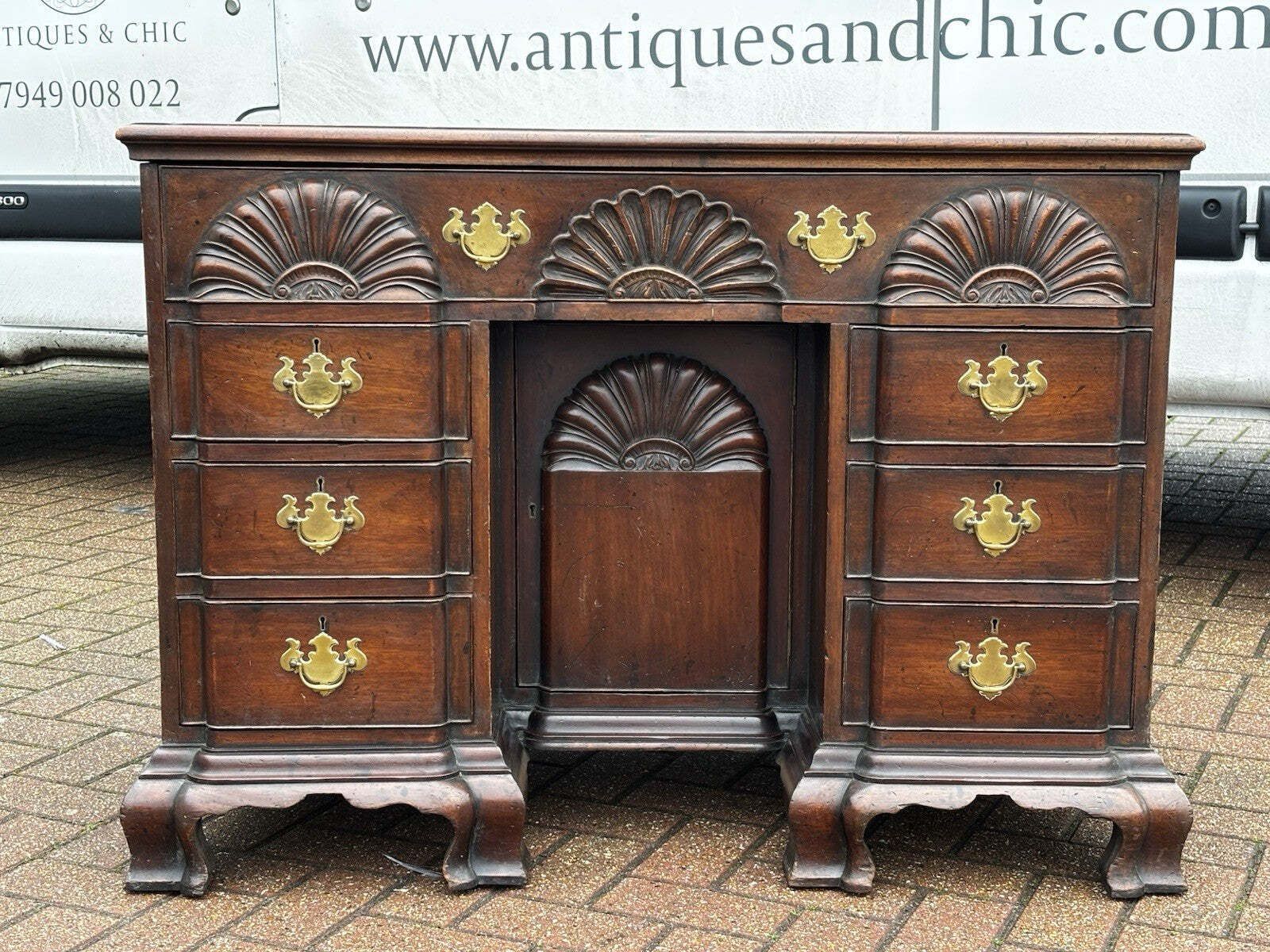 Furniture Antique Mahogany Rhode Island Desk, In The Style Of John Townsend. photo