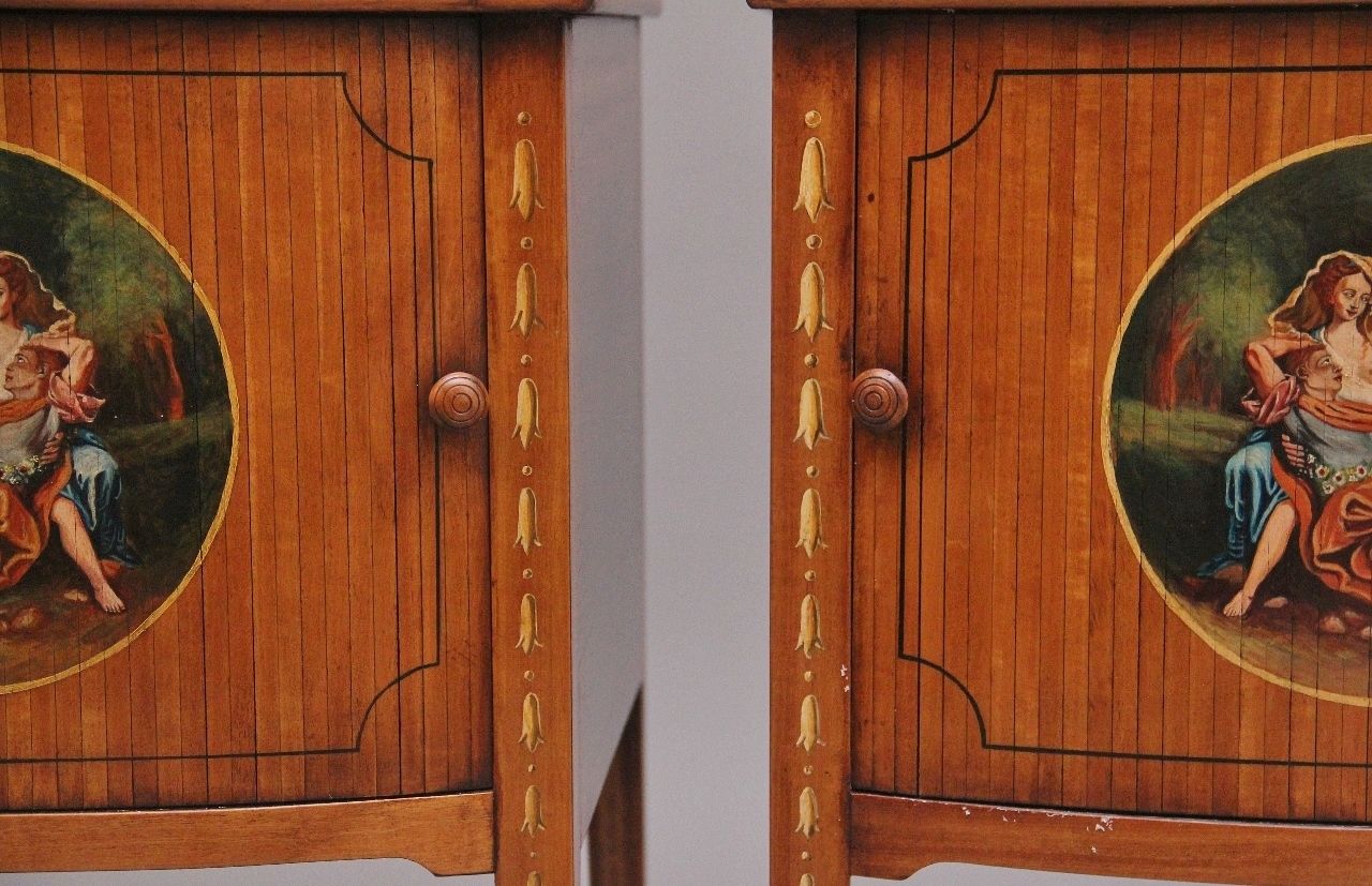 Pair Early 20th Century Satinwood Bedside Cabinets In The Sheraton Style photo vinterior