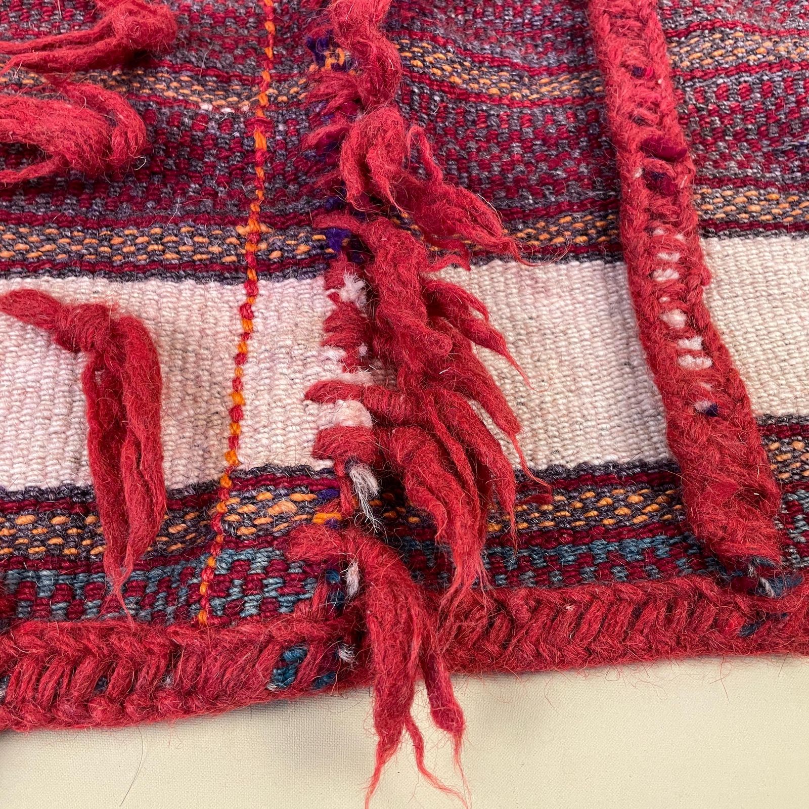 Vintage Saddle Bag Wall Hanging Handwoven Wool Tribal Textile Pouch Tassels Red Nomadic Folk Design Woven photo Art
