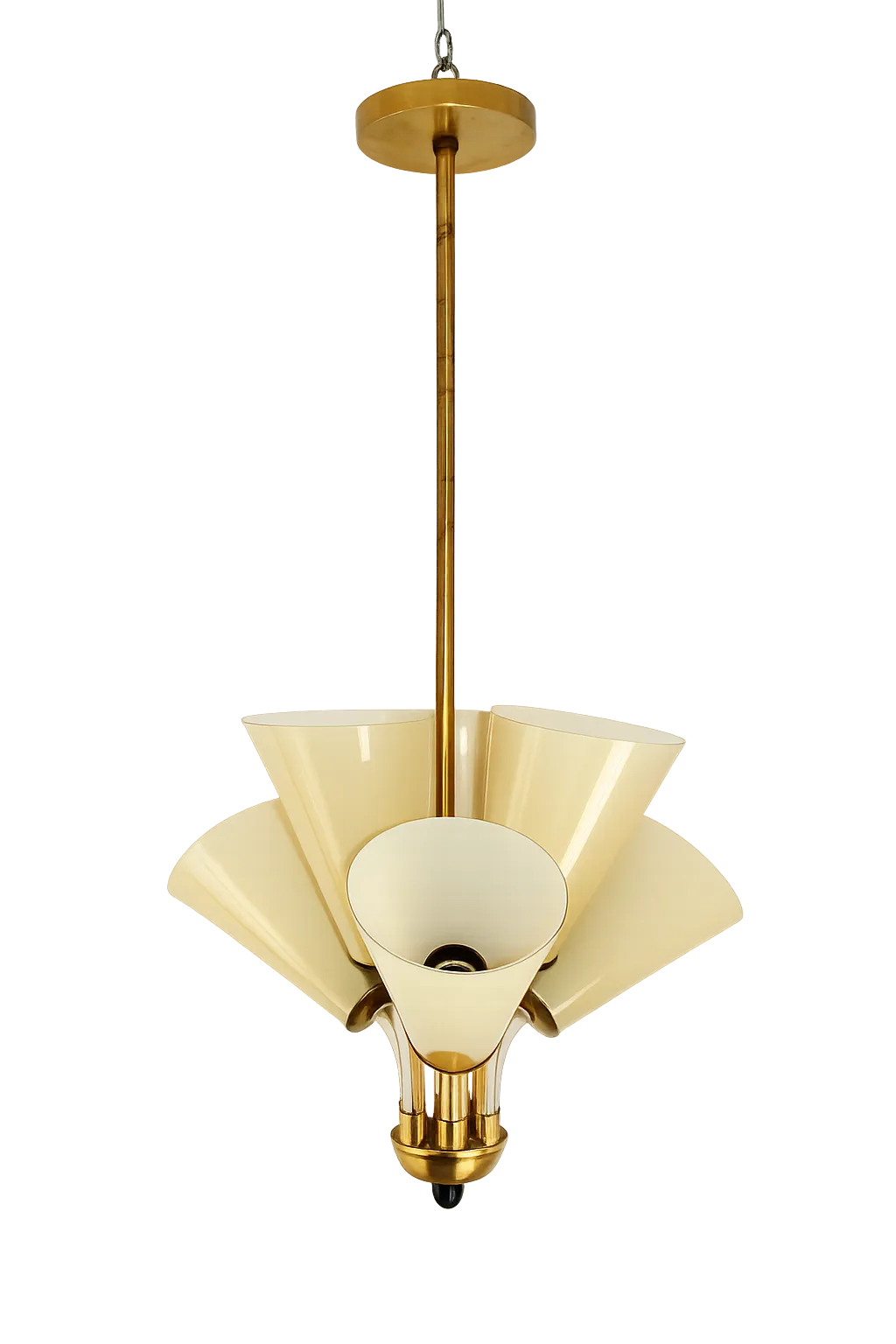 Chandelier Kamenický šenov – Czechoslovakia, 1950s, Brass And Glass
