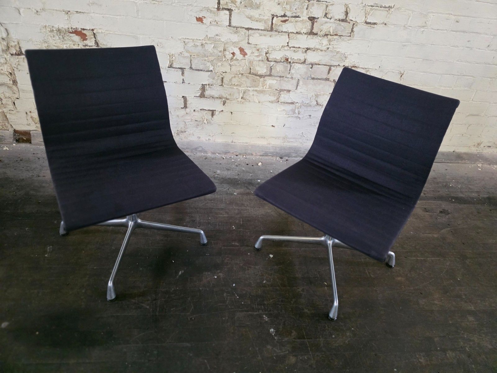 Pair Of Mid Century Vitra Ea 105 Office Chairs In Navy photo for sale