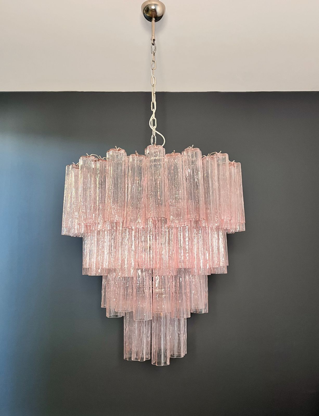Huge Vintage Murano Glass Tiered Chandelier   80 Glasses   Pink Glass Tube photo for sale