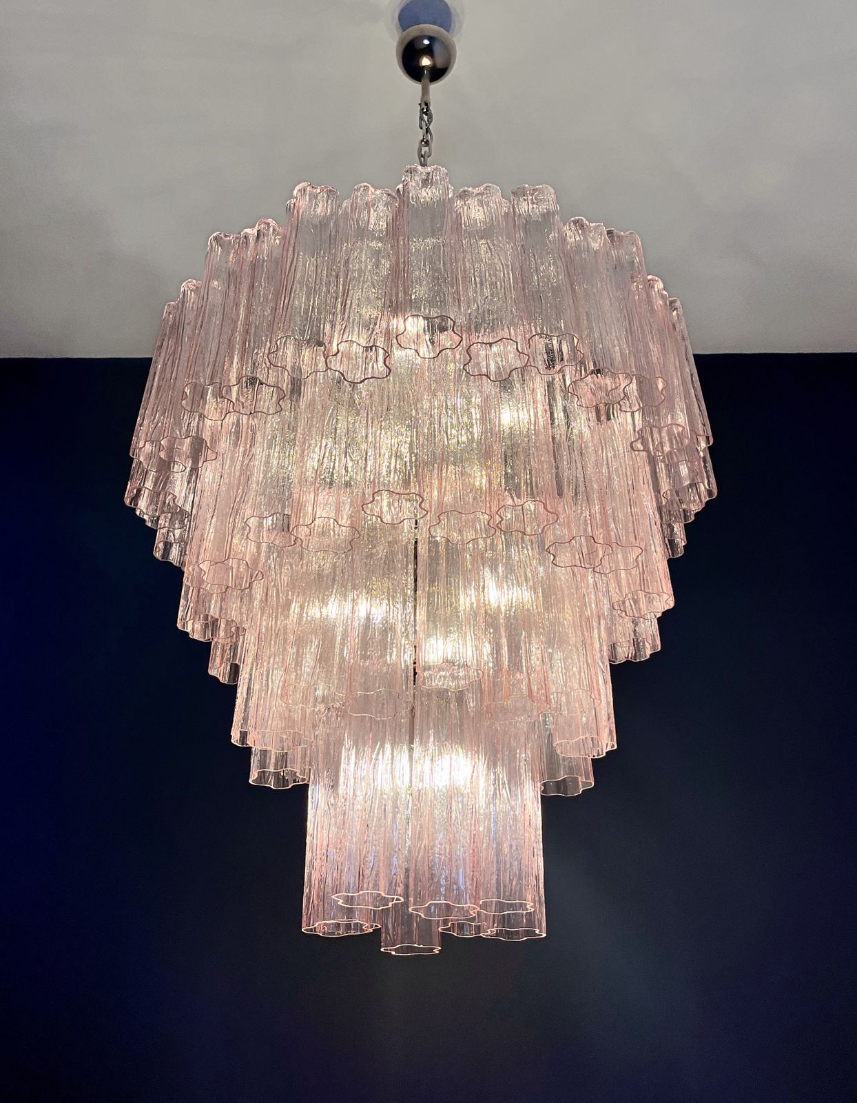 photo for sale Huge Vintage Murano Glass Tiered Chandelier   80 Glasses   Pink Glass Tube