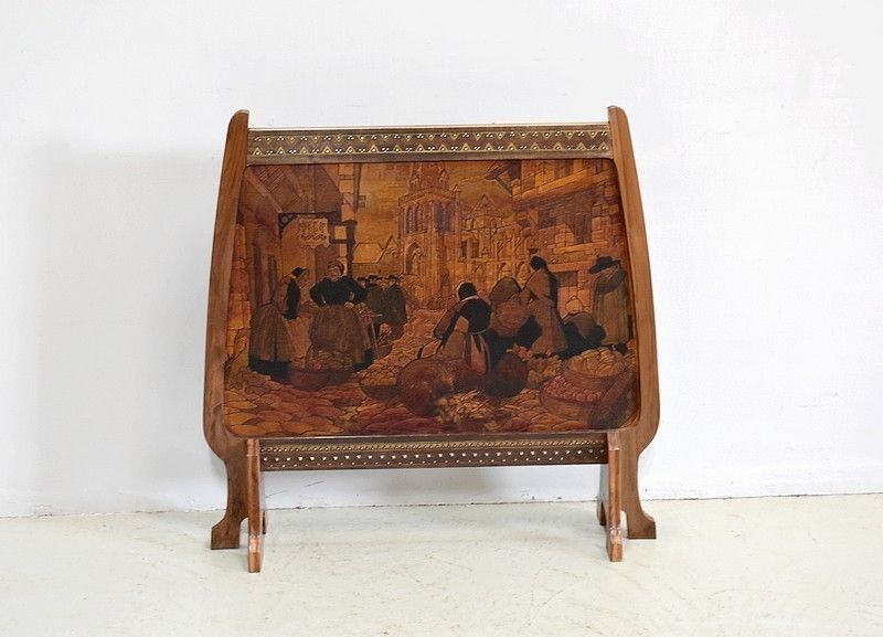 Fireplace Pyrographed Fireplace Screen, 20th