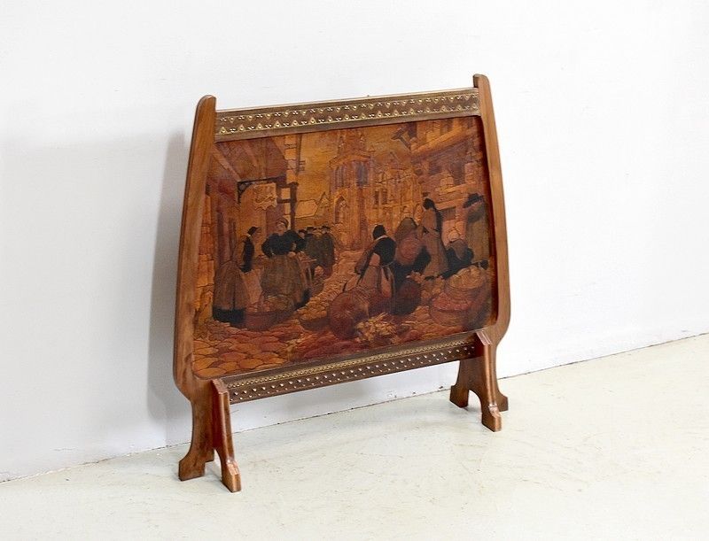 Fireplace Pyrographed Fireplace Screen, 20th photo furniture