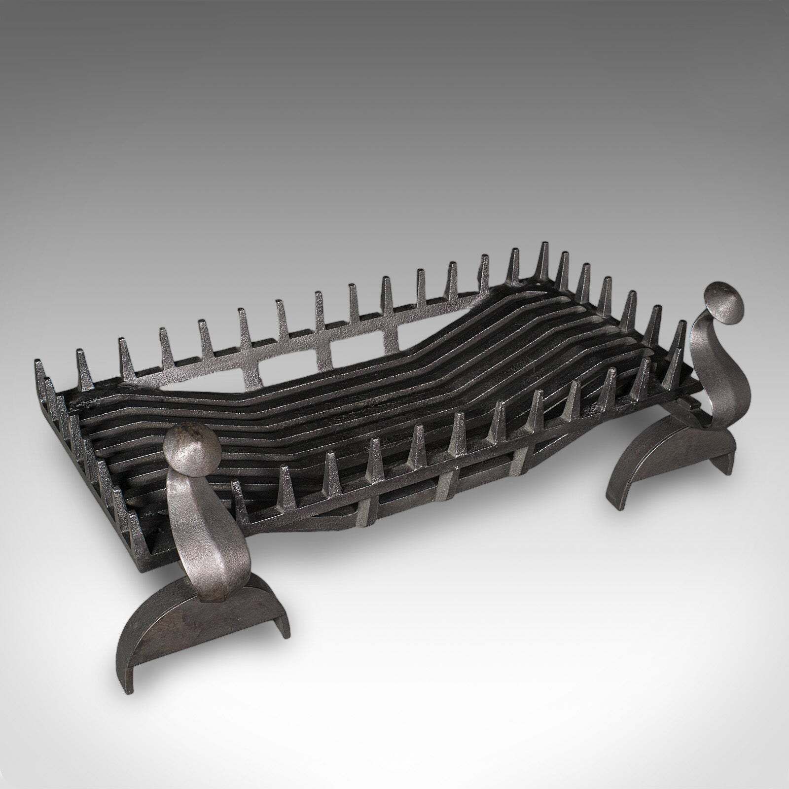 Large Antique Fireplace Set, English, Fire Basket, Andirons, Gothic, Edwardian photo vinterior