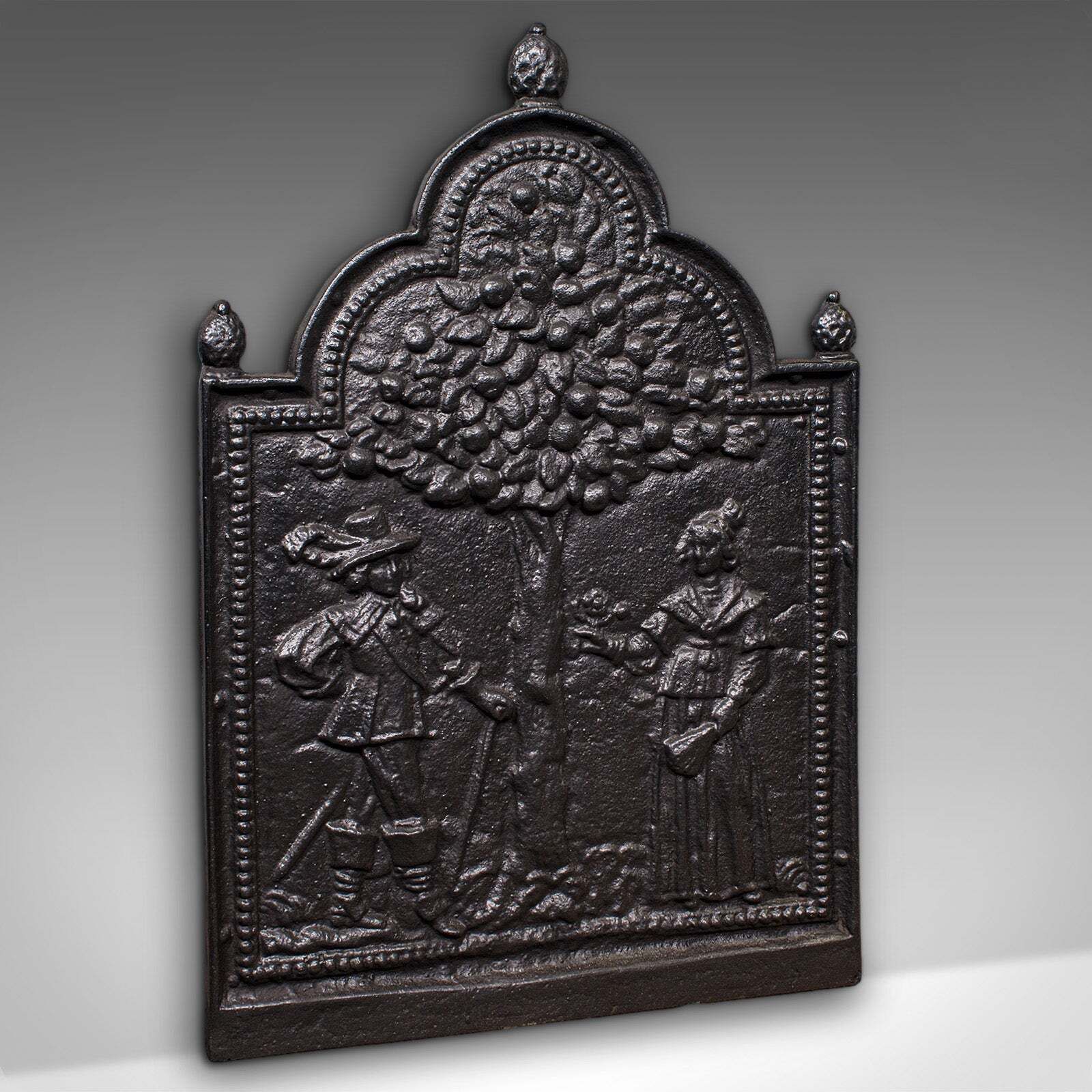 Antique Tree Of Life Fire Back, English Cast Iron Fireplace Reflector, Victorian