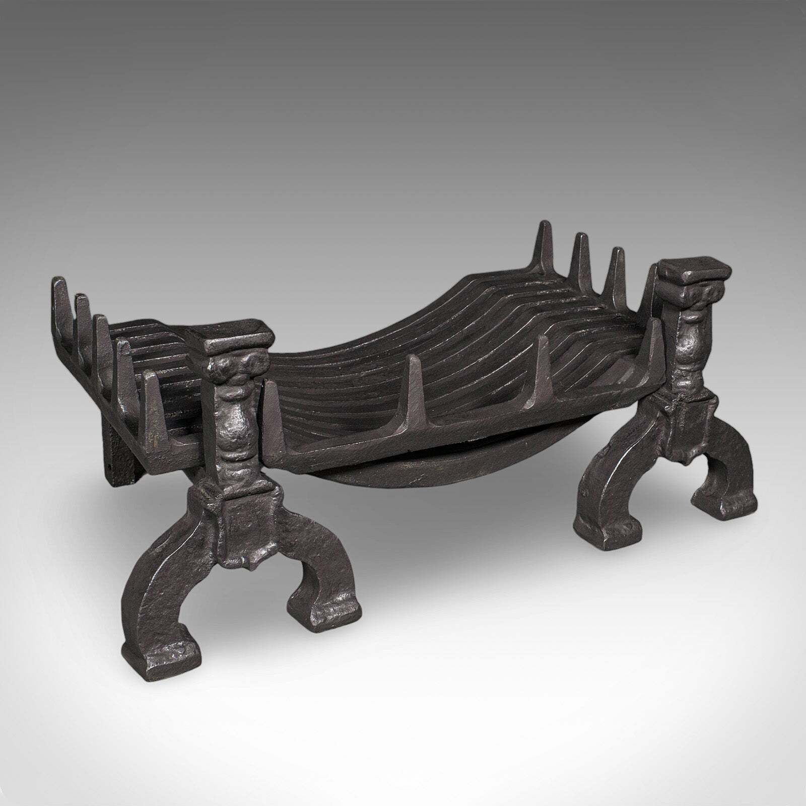 Antique Fireplace Hearth Set, English, Fire Basket, Andirons, Victorian, C.1870