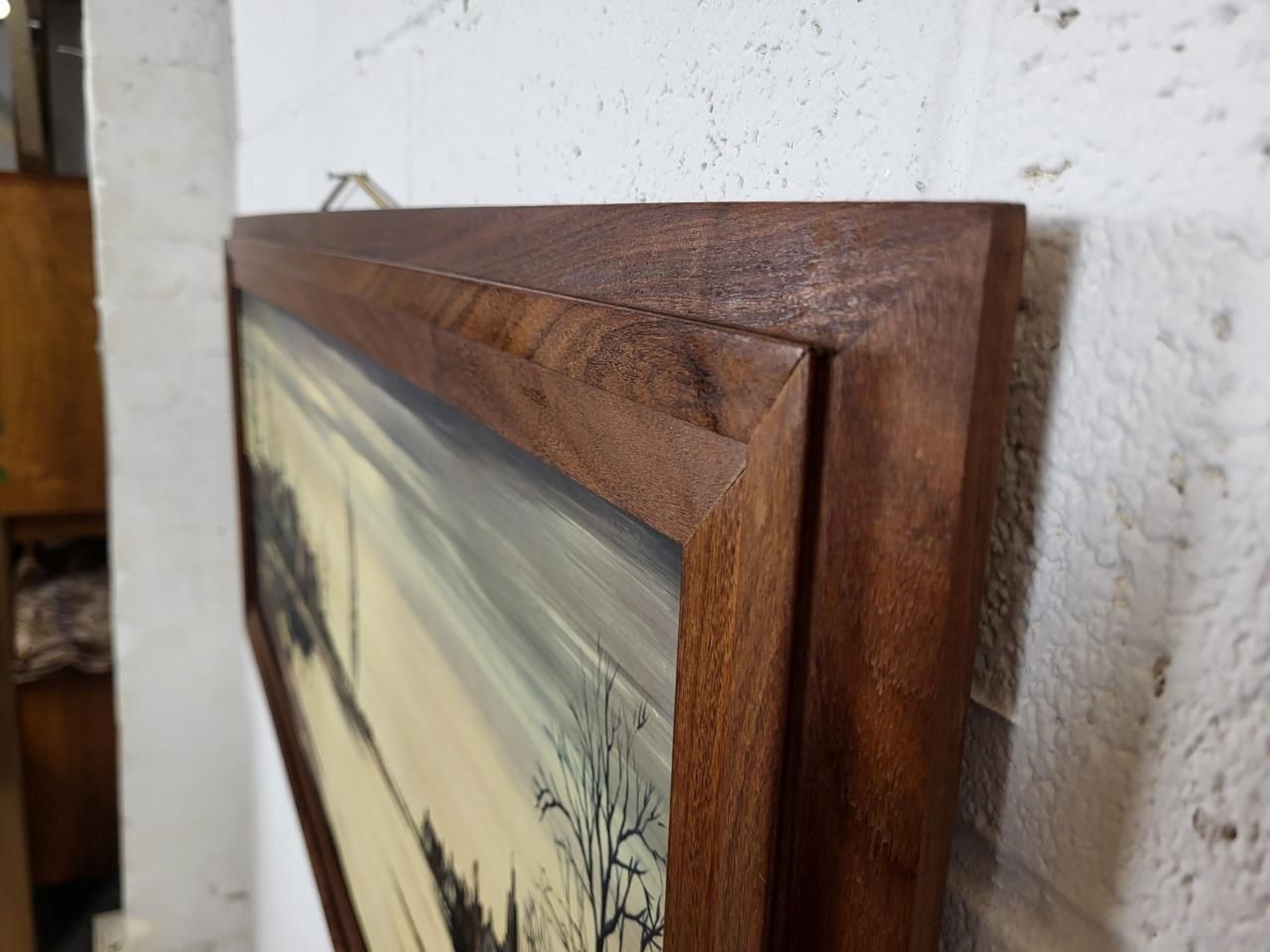 Vintage Mid Century Large Teak Framed Print Riverbanks By Ronald Norman Folland photo Art