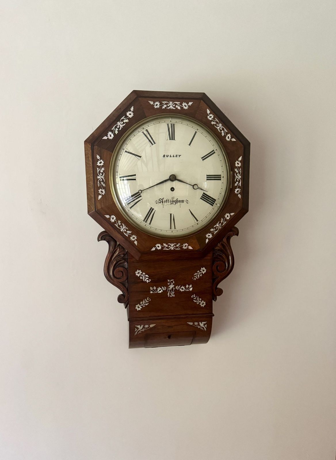 Antique 19th Century Quality Rosewood Inlaid Drop Dial Wall Clock photo Home Decor