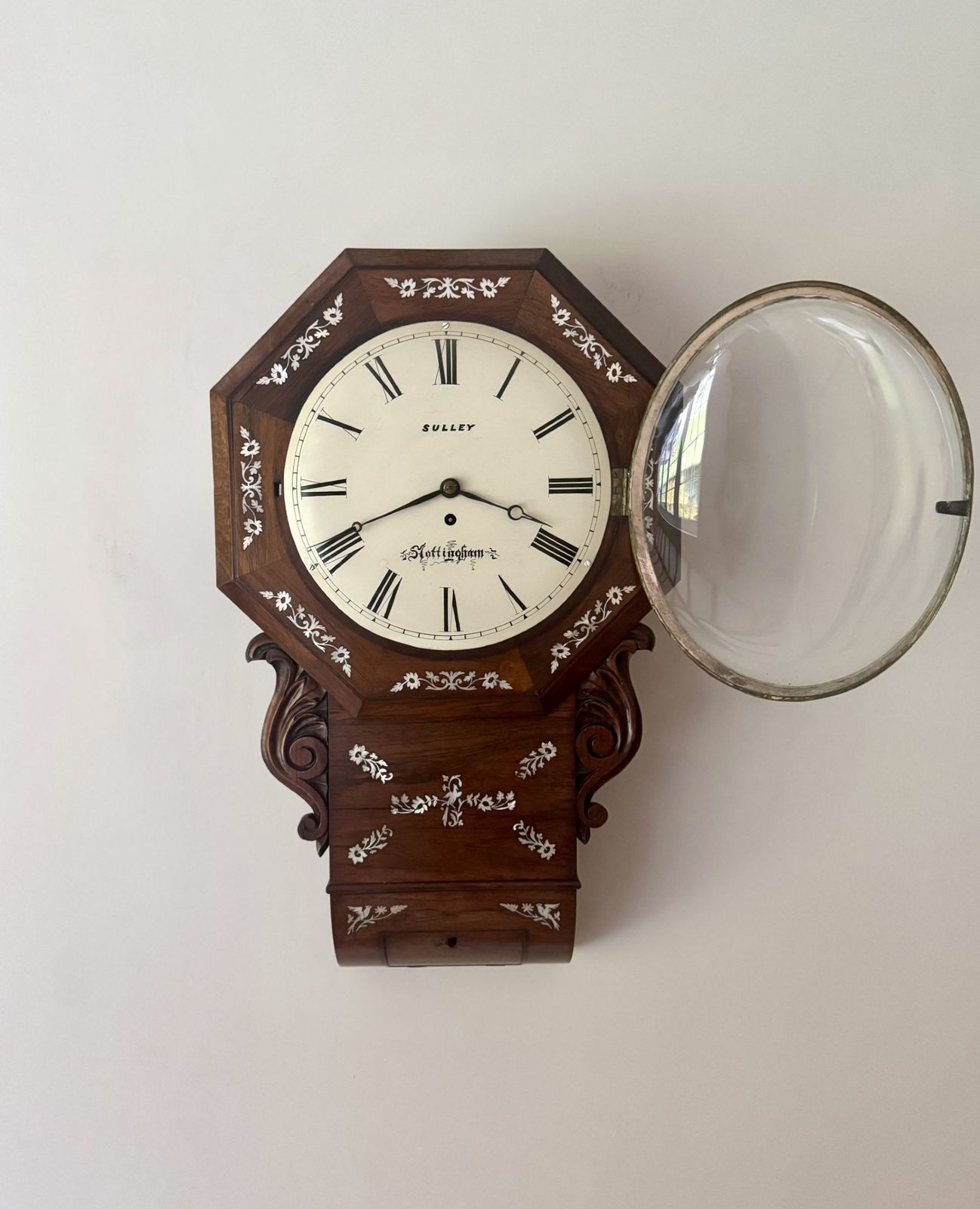 Antique 19th Century Quality Rosewood Inlaid Drop Dial Wall Clock photo vintage