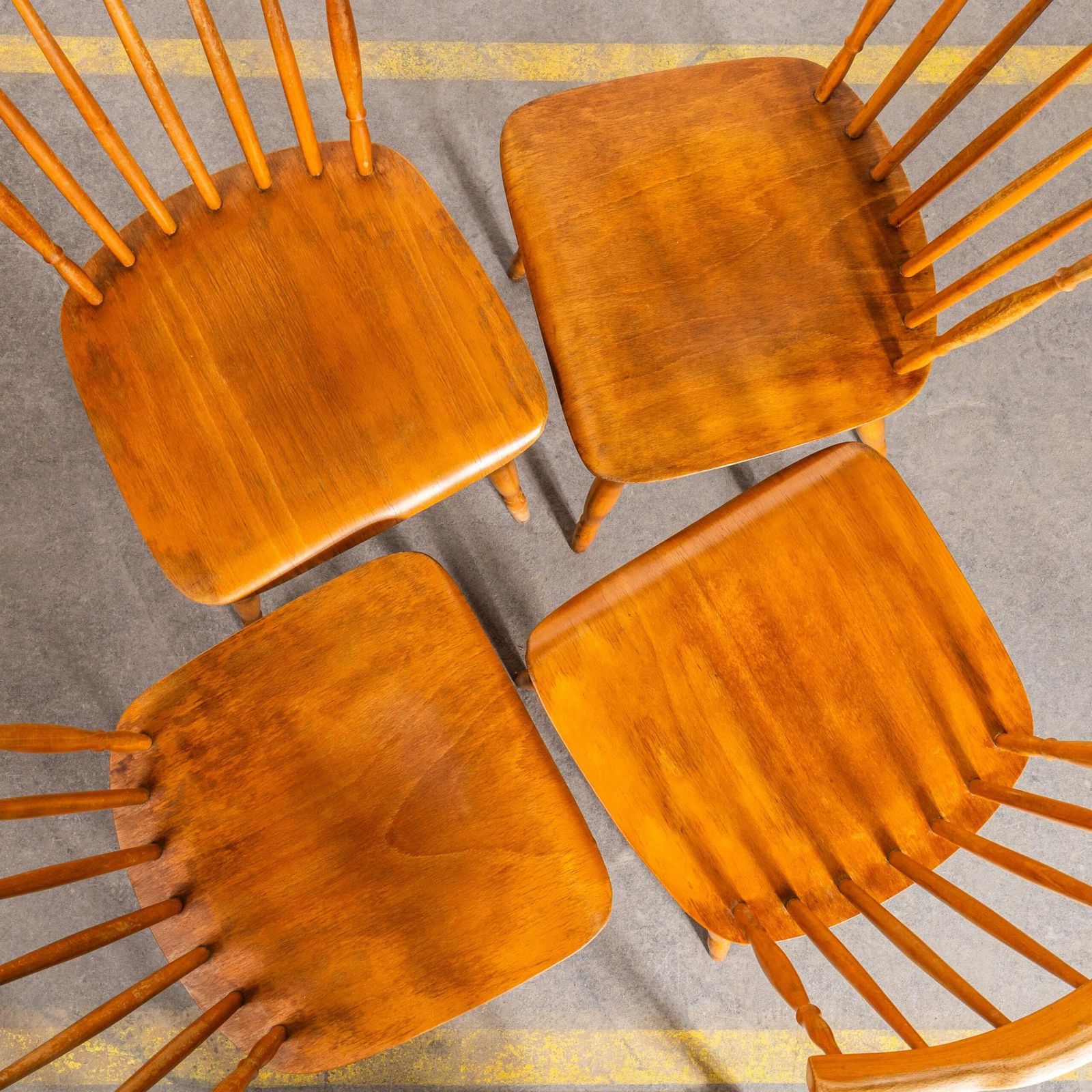 1950’s Elegant Stick Back Lipped Seat Dining Chairs – Set Of Four photo Furniture