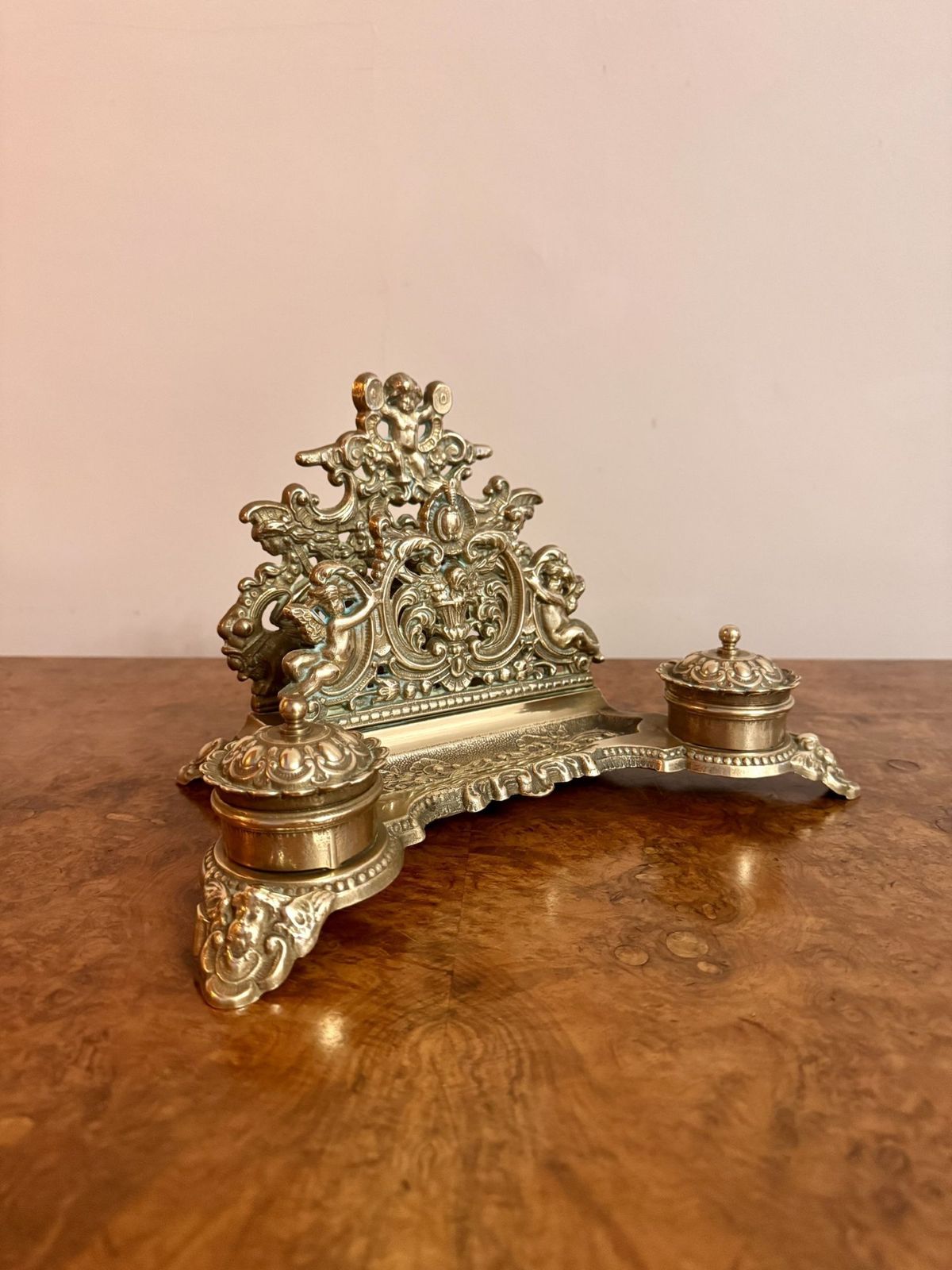 Quality Antique Ornate Brass Desk Set photo 395.0