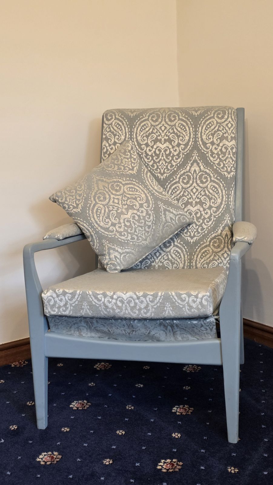 1960s Cintique High Back Chair In Prestigious Textiles ‘Emotion Marine’ photo furniture
